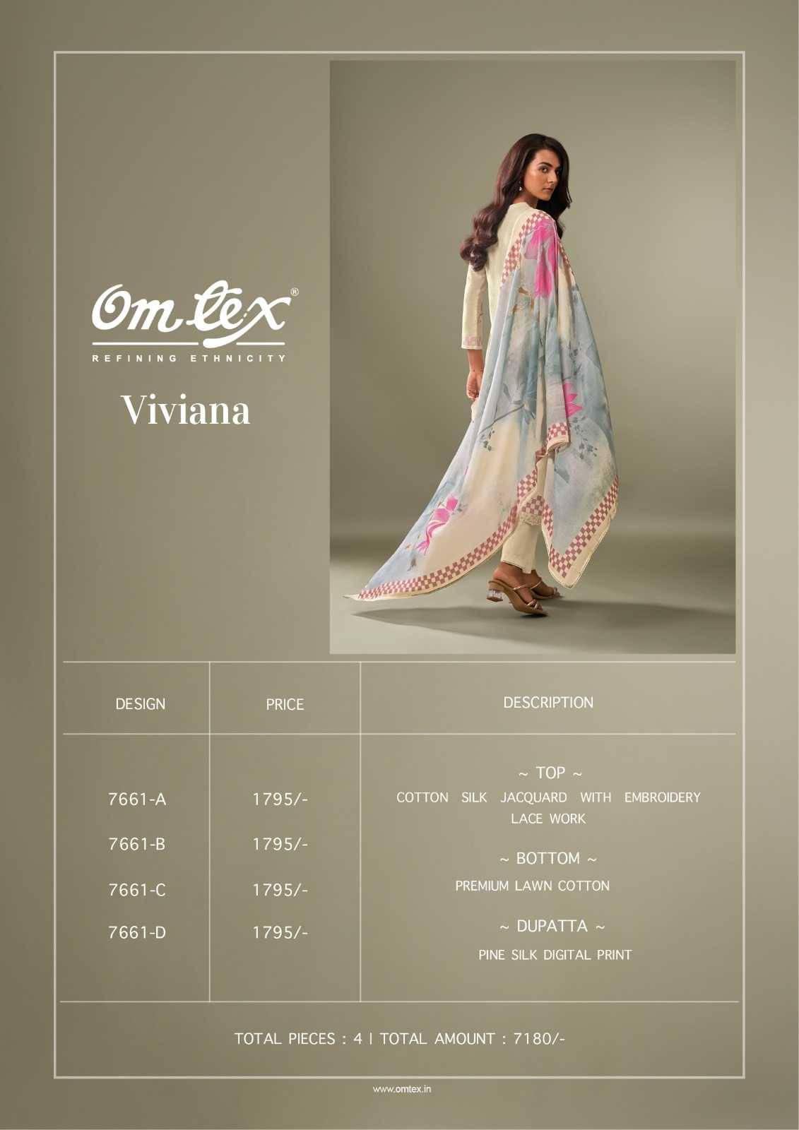 Viviana By Om Tex 7661-A To 7661-D Series Beautiful Suits Stylish Fancy Colorful Party Wear & Ethnic Wear Cotton Silk Jacqaurd Dresses At Wholesale Price