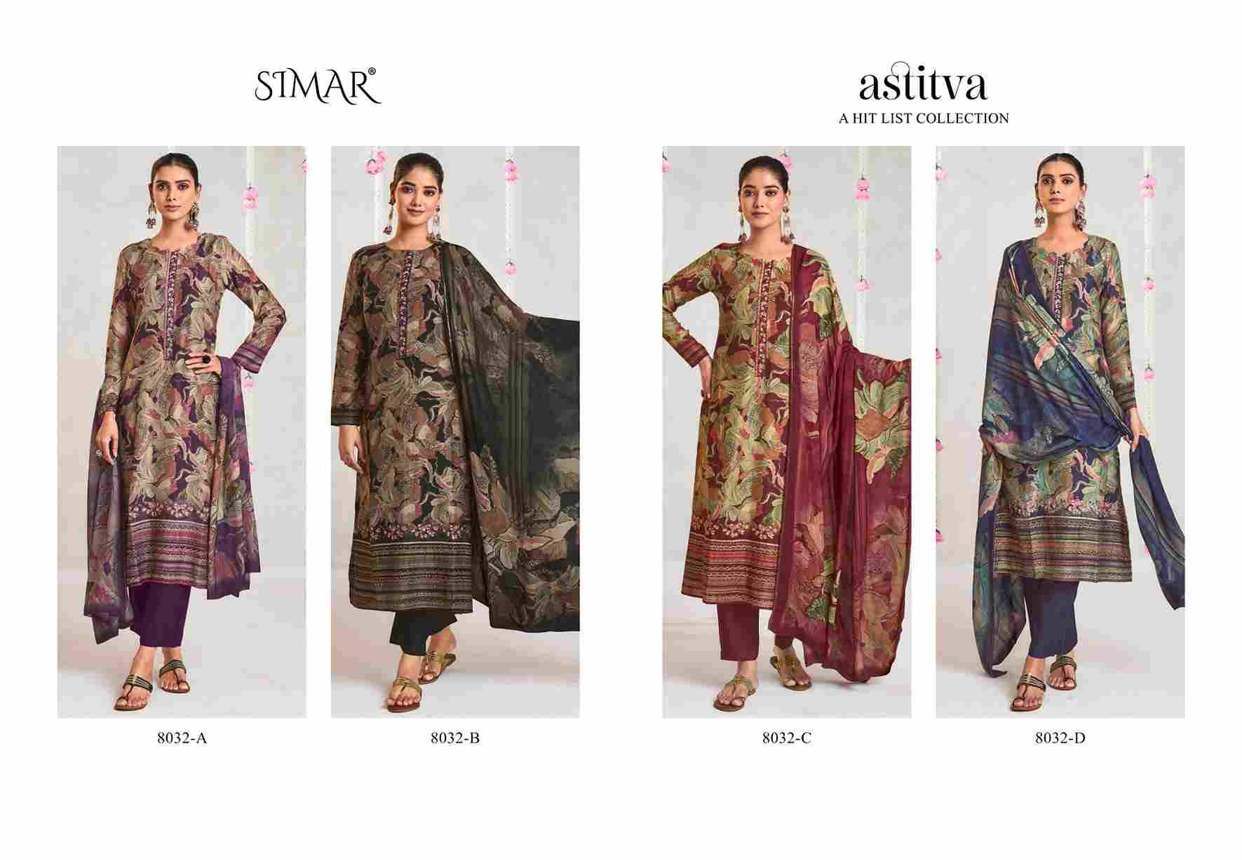 Astitva By Simar 8032-A To 8032-D Series Designer Festive Suits Beautiful Stylish Fancy Colorful Party Wear & Occasional Wear Jam Satin Print Dresses At Wholesale Price