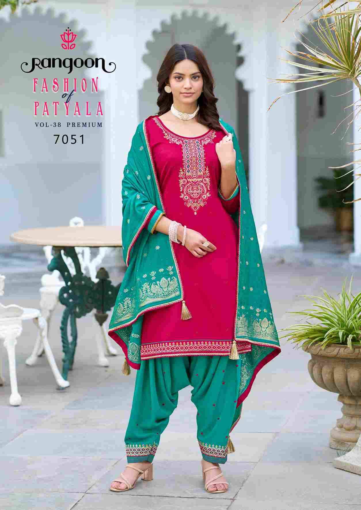 Fashion Of Patiyala Vol-38 By Rangoon 7051 To 7056 Series Festive Suits Beautiful Fancy Colorful Stylish Party Wear & Occasional Wear Jam Silk Dresses At Wholesale Price