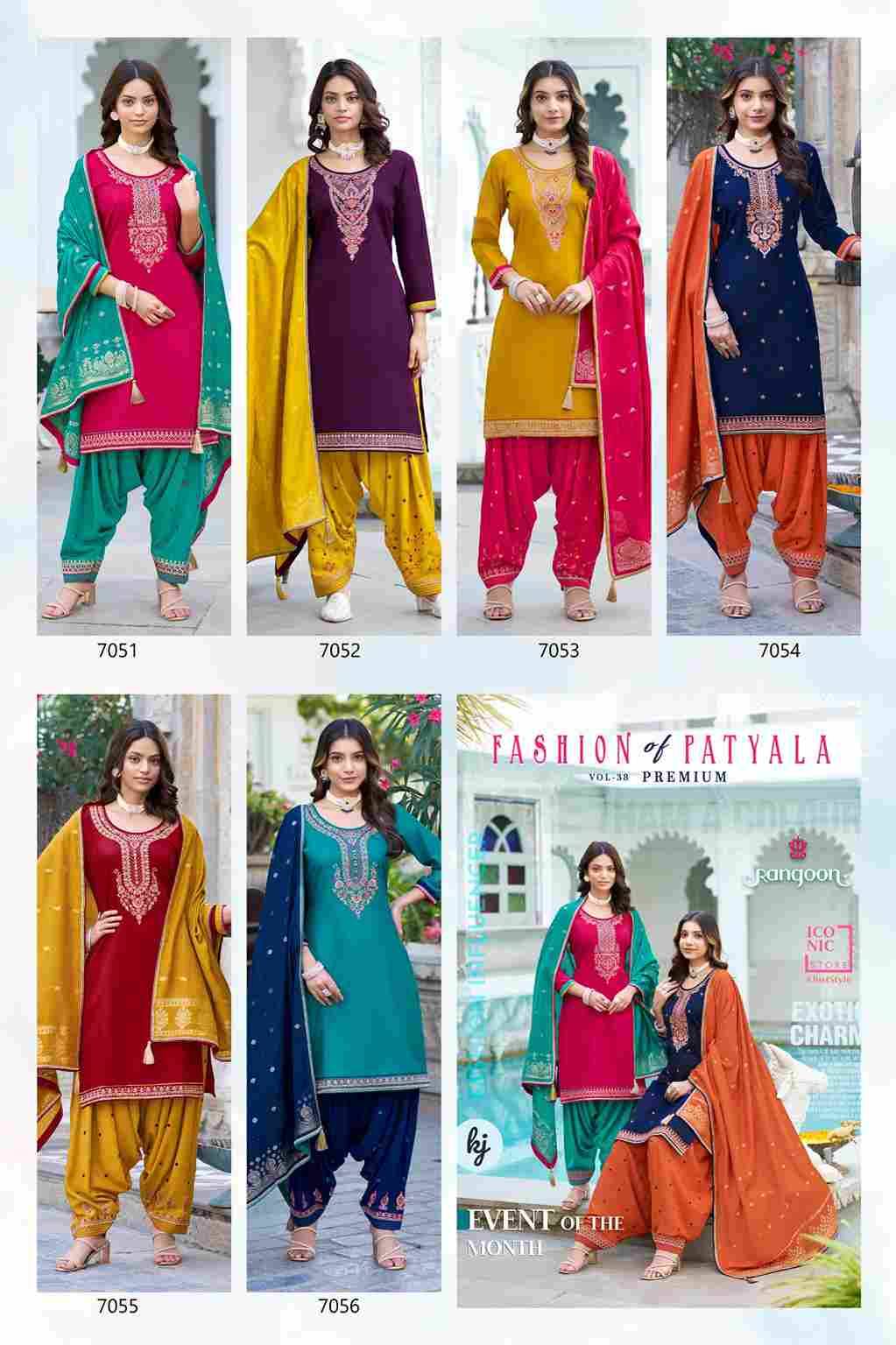 Fashion Of Patiyala Vol-38 By Rangoon 7051 To 7056 Series Festive Suits Beautiful Fancy Colorful Stylish Party Wear & Occasional Wear Jam Silk Dresses At Wholesale Price