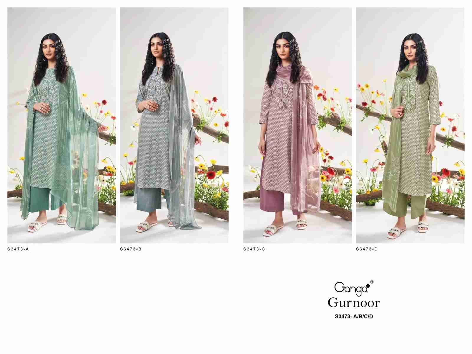 Gurnoor-3473 By Ganga Fashion 3473-A To 3473-D Series Beautiful Festive Suits Colorful Stylish Fancy Casual Wear & Ethnic Wear Pure Cotton Dresses At Wholesale Price