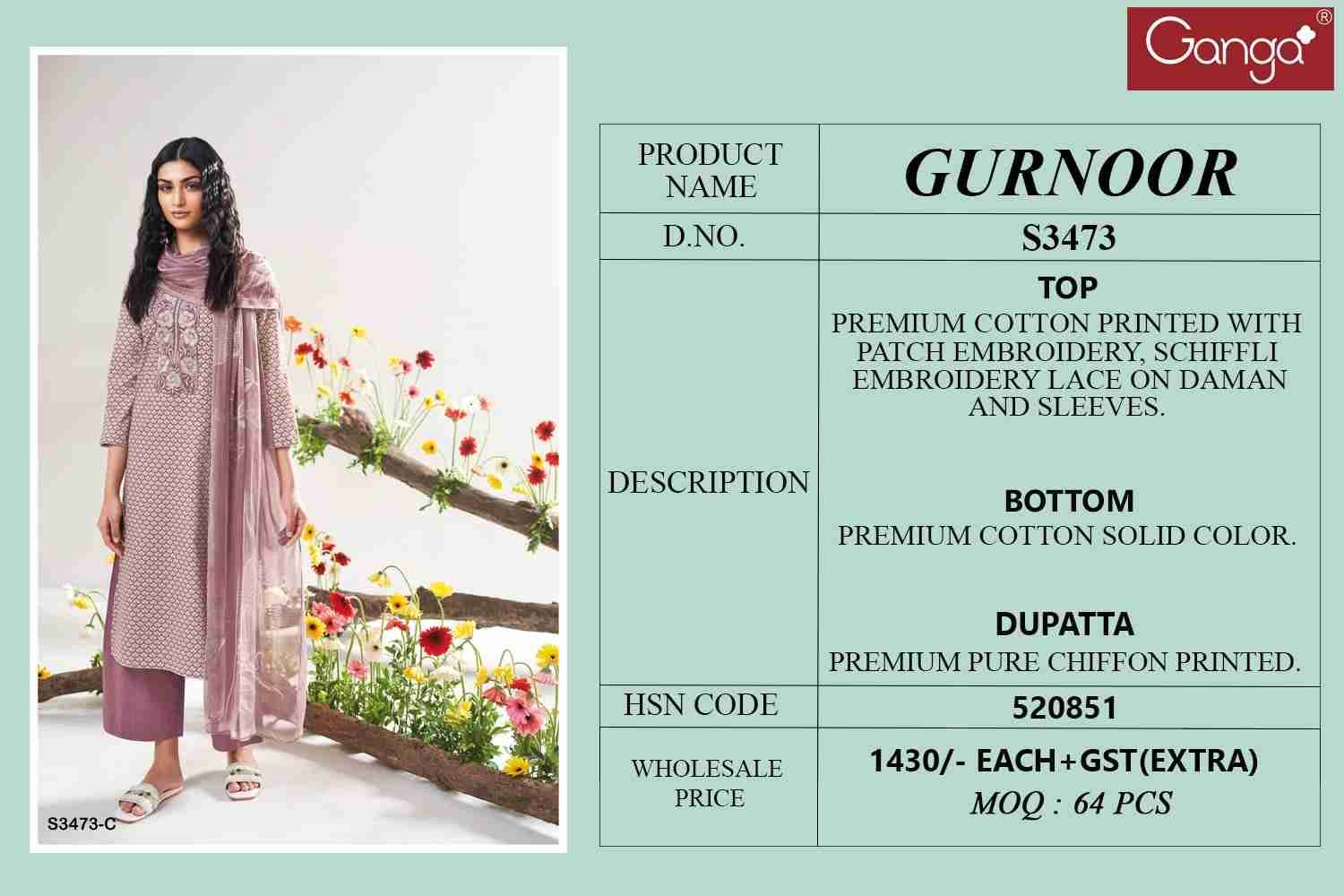 Gurnoor-3473 By Ganga Fashion 3473-A To 3473-D Series Beautiful Festive Suits Colorful Stylish Fancy Casual Wear & Ethnic Wear Pure Cotton Dresses At Wholesale Price