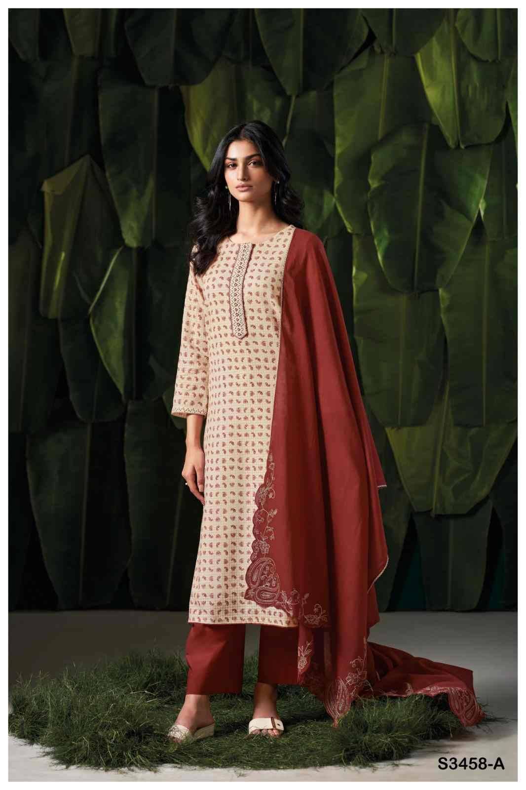 Frieda-3458 By Ganga Fashion 3458-A To 3458-D Series Beautiful Festive Suits Colorful Stylish Fancy Casual Wear & Ethnic Wear Pure Cotton Jacquard Dresses At Wholesale Price