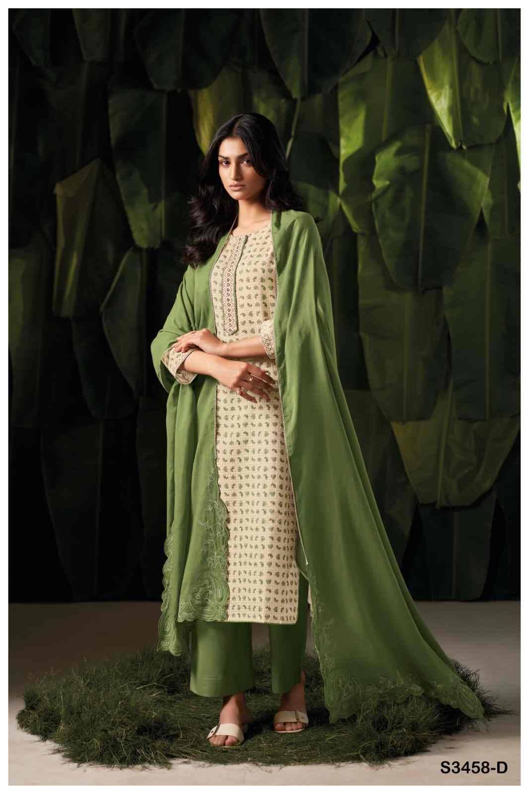Frieda-3458 By Ganga Fashion 3458-A To 3458-D Series Beautiful Festive Suits Colorful Stylish Fancy Casual Wear & Ethnic Wear Pure Cotton Jacquard Dresses At Wholesale Price