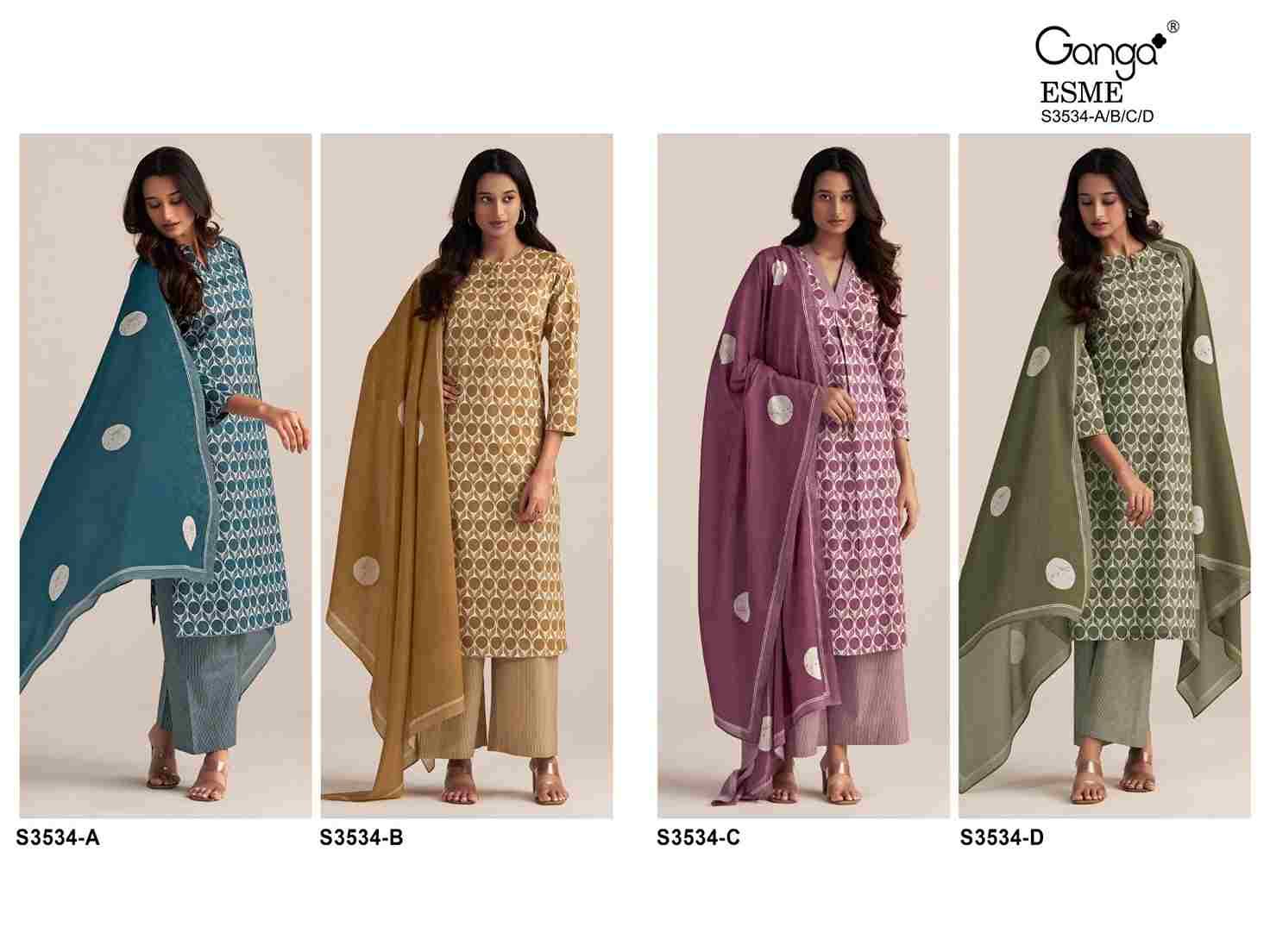 Esme-3534 By Ganga Fashion 3534-A To 3534-D Series Beautiful Festive Suits Colorful Stylish Fancy Casual Wear & Ethnic Wear Pure Cotton Dresses At Wholesale Price