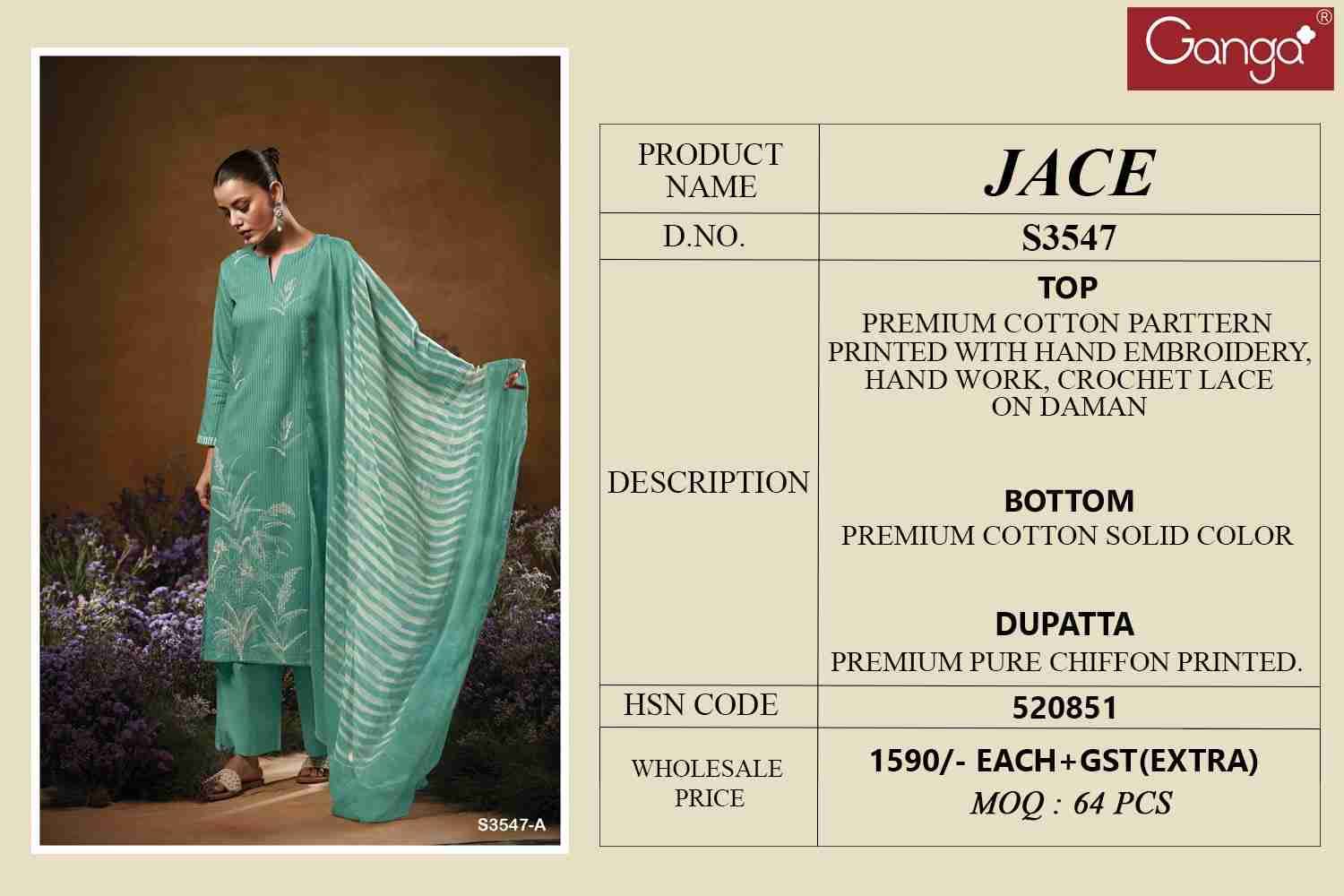 Jace-3547 By Ganga Fashion 3547-A To 3547-D Series Beautiful Festive Suits Colorful Stylish Fancy Casual Wear & Ethnic Wear Pure Cotton Dresses At Wholesale Price
