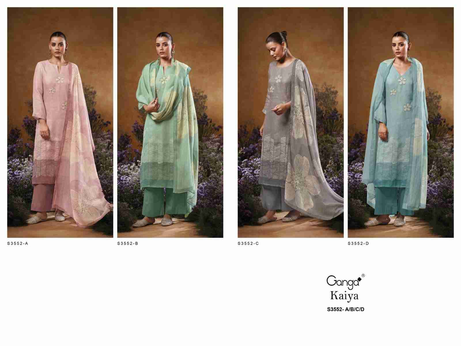 Kaiya-3552 By Ganga Fashion 3552-A To 3552-D Series Beautiful Festive Suits Colorful Stylish Fancy Casual Wear & Ethnic Wear Pure Cotton Linen Dresses At Wholesale Price