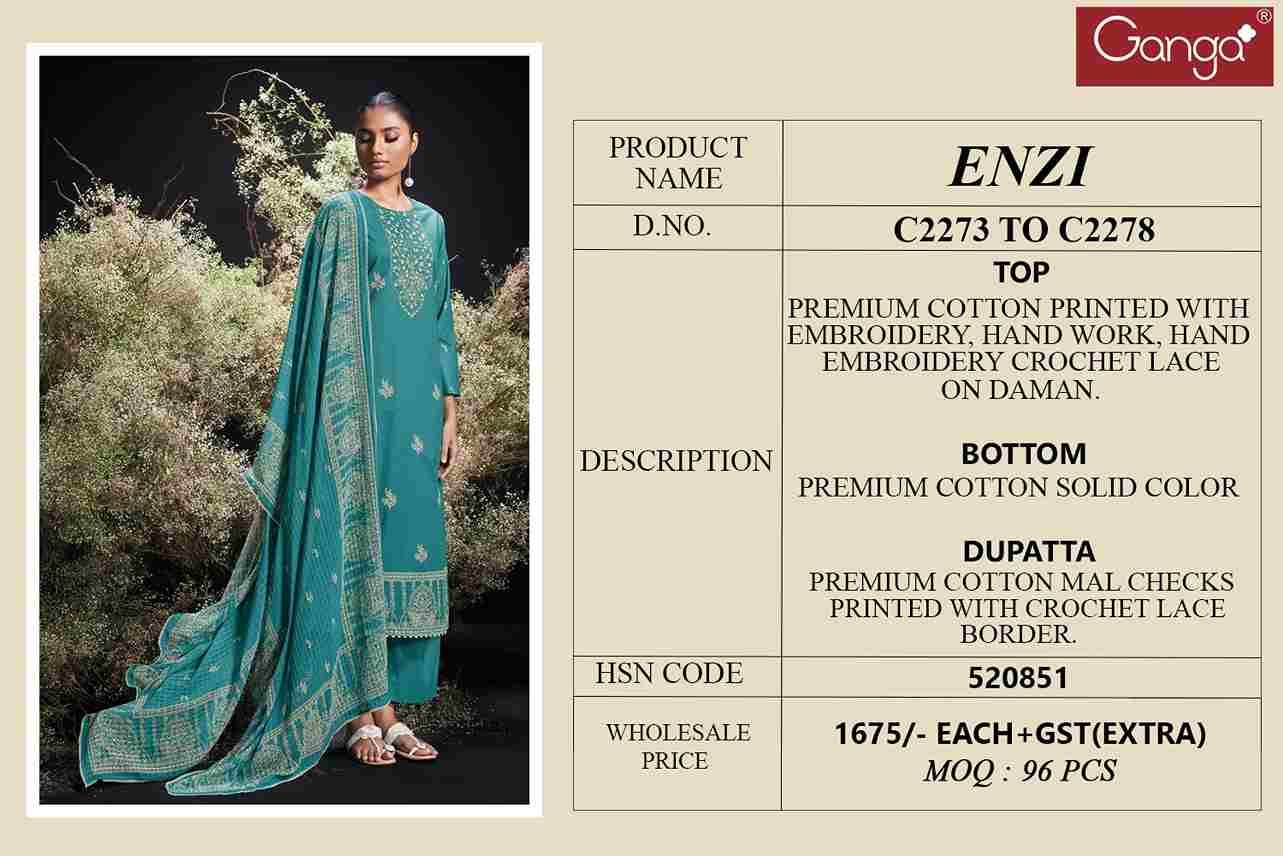 Enzi By Ganga Fashion 2273 To 2278 Series Beautiful Festive Suits Colorful Stylish Fancy Casual Wear & Ethnic Wear Pure Cotton Dresses At Wholesale Price