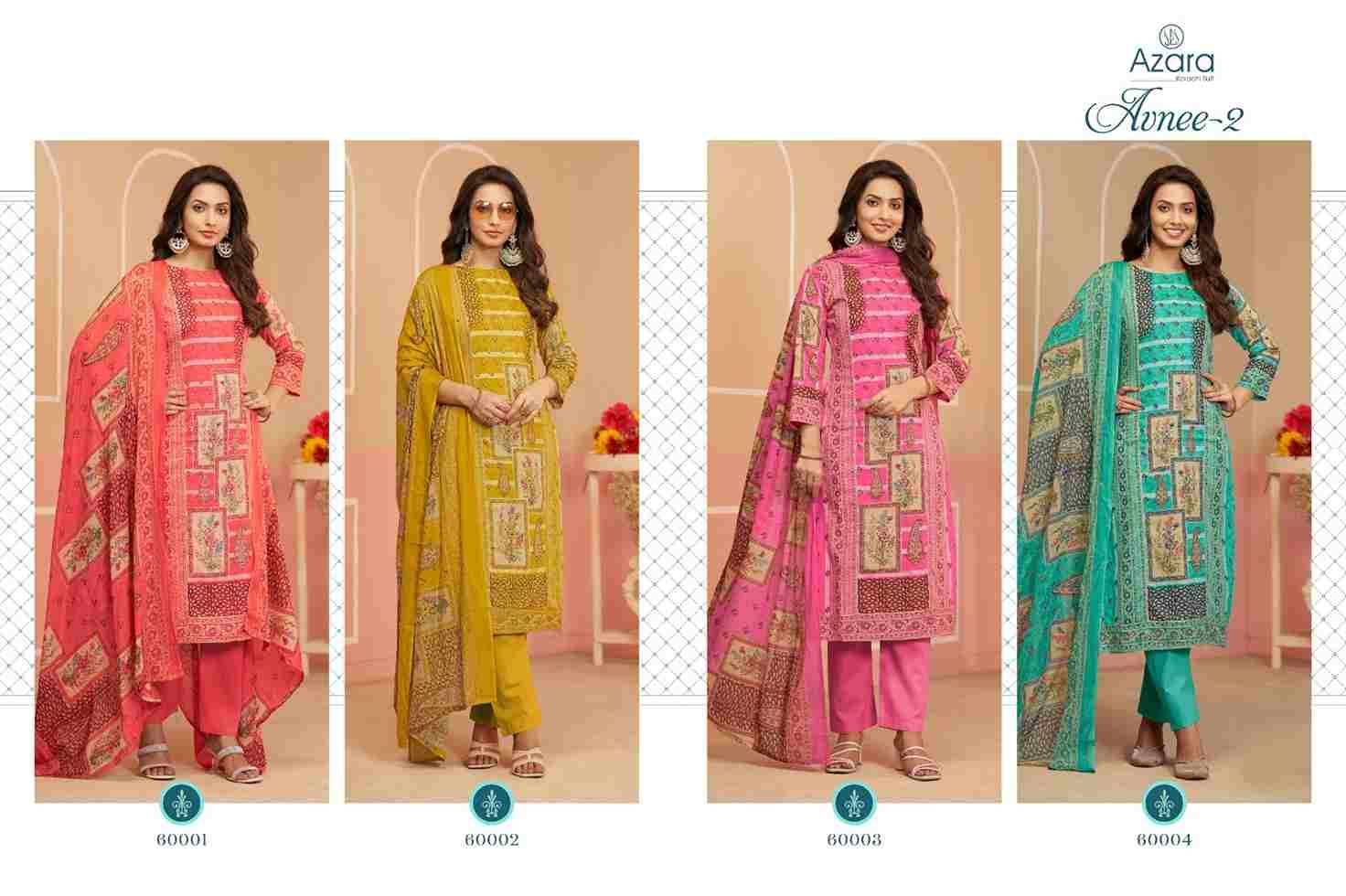Avnee Vol-2 By Azara 60001 To 60004 Series Beautiful Festive Suits Stylish Fancy Colorful Casual Wear & Ethnic Wear Pure Lawn Cotton Dresses At Wholesale Price