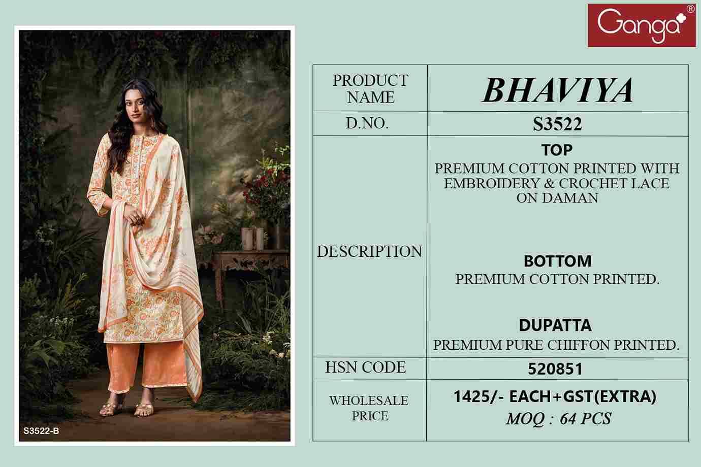 Bhvaiya-3522 By Ganga Fashion 3522-A To 3522-D Series Beautiful Festive Suits Colorful Stylish Fancy Casual Wear & Ethnic Wear Pure Cotton Dresses At Wholesale Price