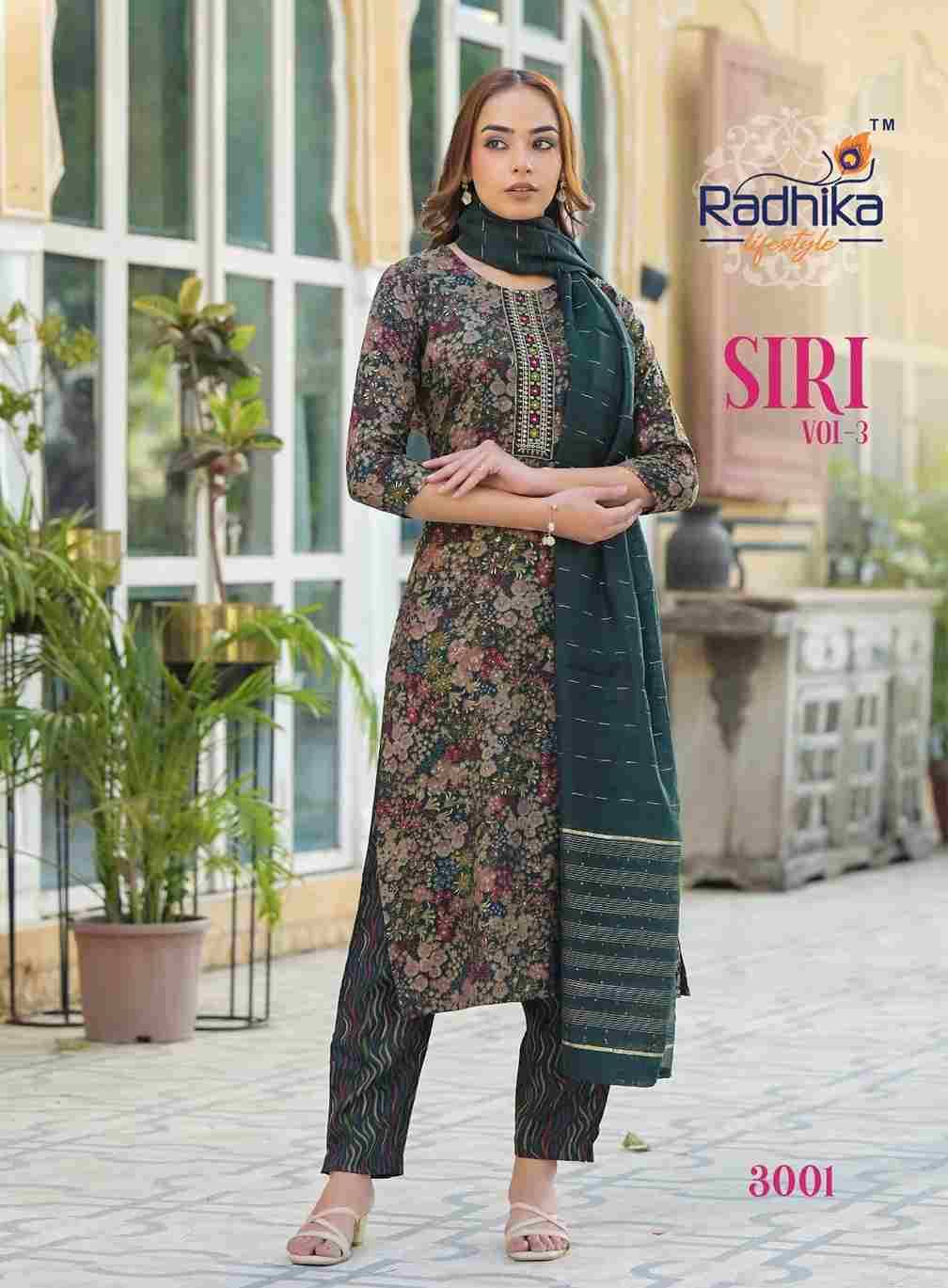 Siri Vol-3 By Radhika Lifestyle 3001 To 3008 Series Beautiful Festive Suits Colorful Stylish Fancy Casual Wear & Ethnic Wear Rayon Print With Work Dresses At Wholesale Price