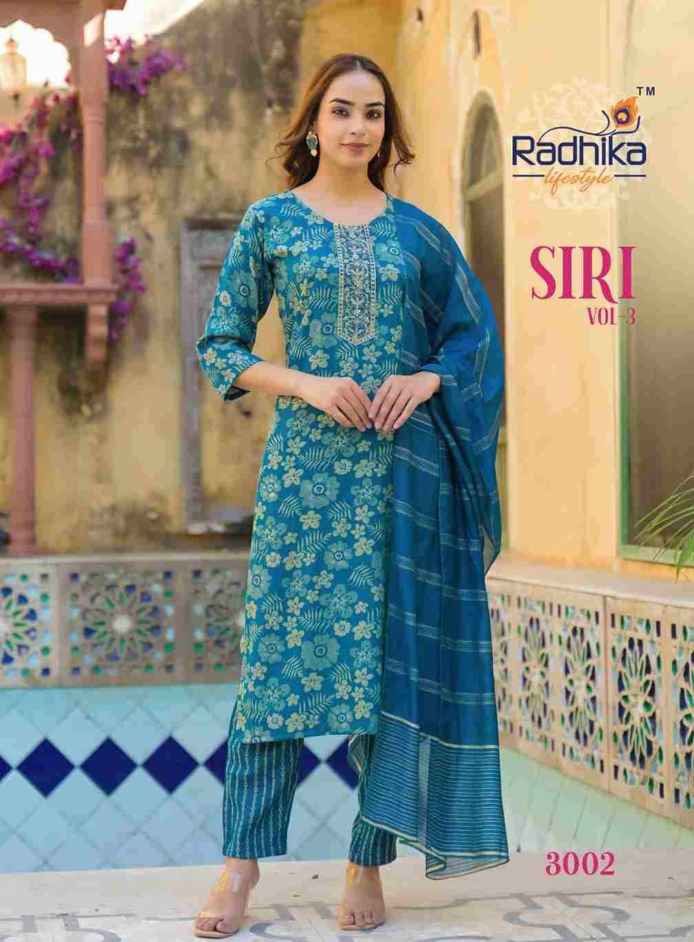 Siri Vol-3 By Radhika Lifestyle 3001 To 3008 Series Beautiful Festive Suits Colorful Stylish Fancy Casual Wear & Ethnic Wear Rayon Print With Work Dresses At Wholesale Price