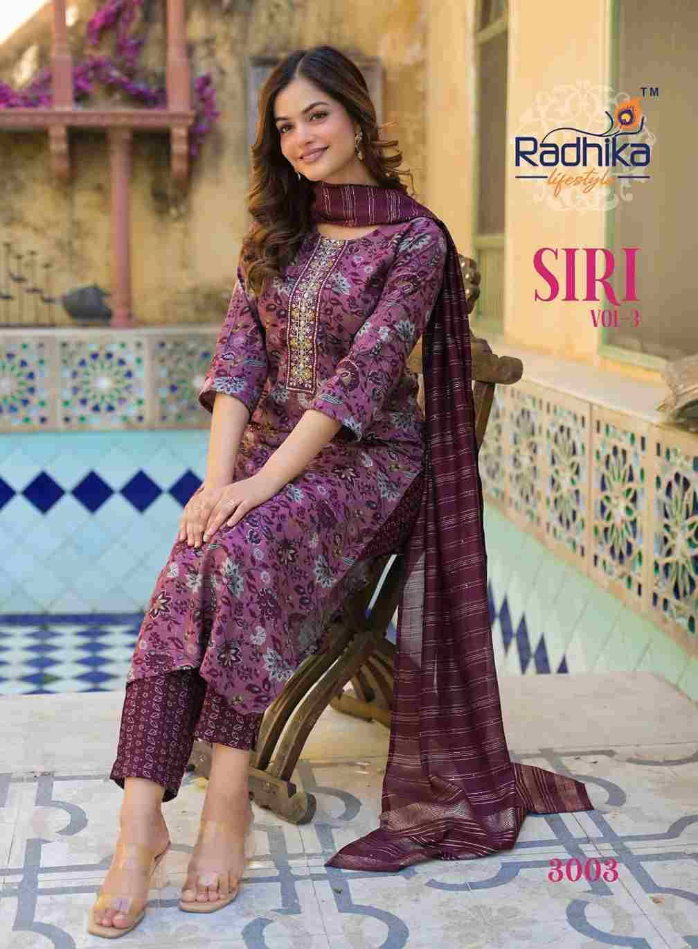 Siri Vol-3 By Radhika Lifestyle 3001 To 3008 Series Beautiful Festive Suits Colorful Stylish Fancy Casual Wear & Ethnic Wear Rayon Print With Work Dresses At Wholesale Price
