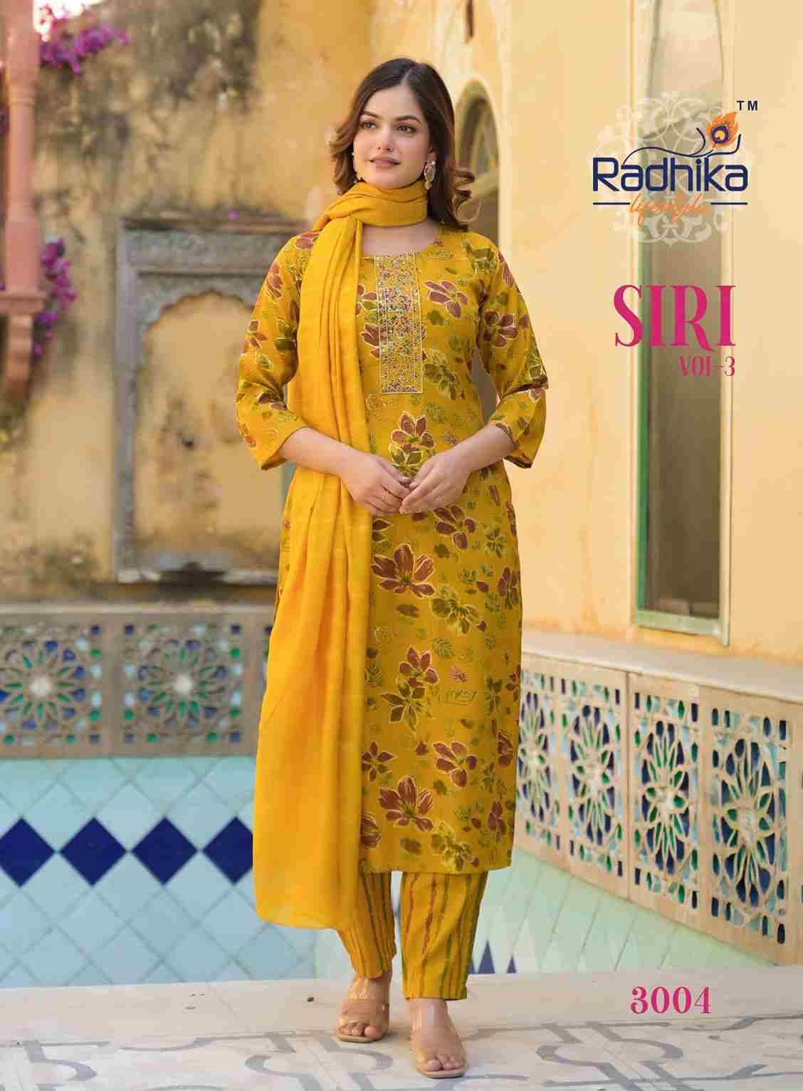 Siri Vol-3 By Radhika Lifestyle 3001 To 3008 Series Beautiful Festive Suits Colorful Stylish Fancy Casual Wear & Ethnic Wear Rayon Print With Work Dresses At Wholesale Price
