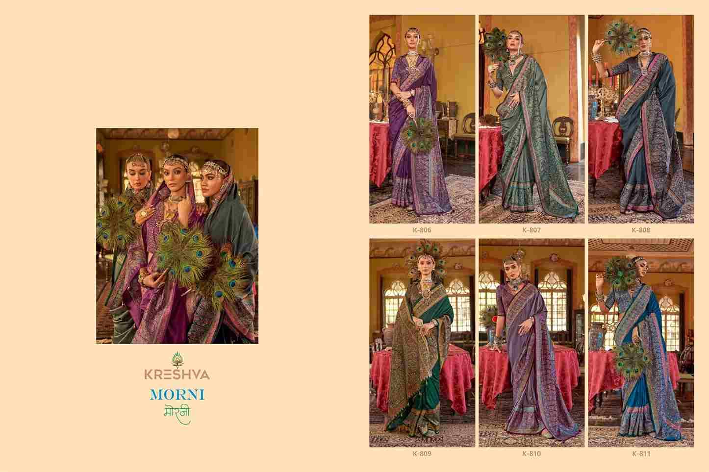 Morni By Kreshva 806 To 811 Series Indian Traditional Wear Collection Beautiful Stylish Fancy Colorful Party Wear & Occasional Wear Vichitra Silk Sarees At Wholesale Price