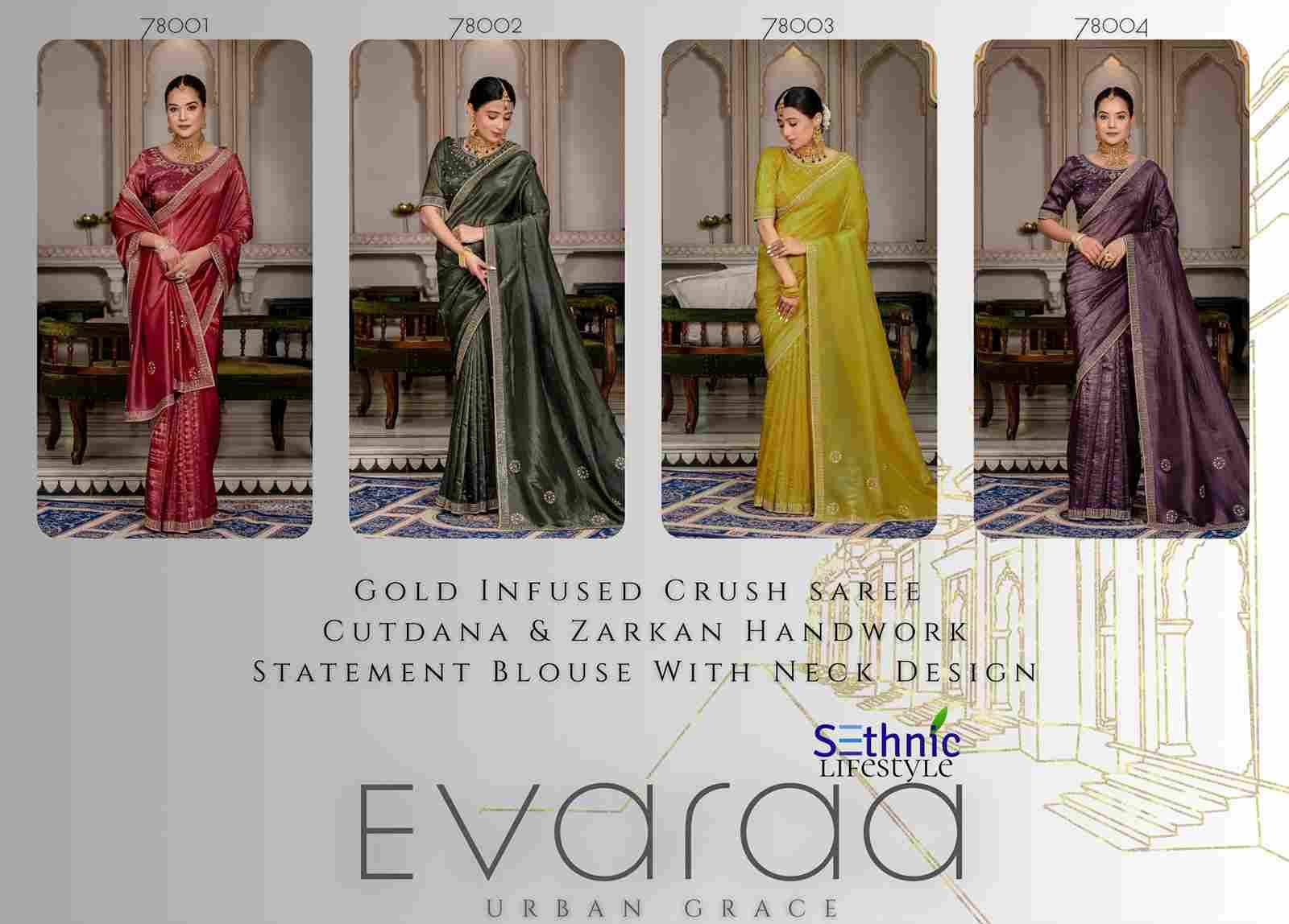 Evaraa By Sethnic 78001 To 78004 Series Indian Traditional Wear Collection Beautiful Stylish Fancy Colorful Party Wear & Occasional Wear Gold Crush Sarees At Wholesale Price