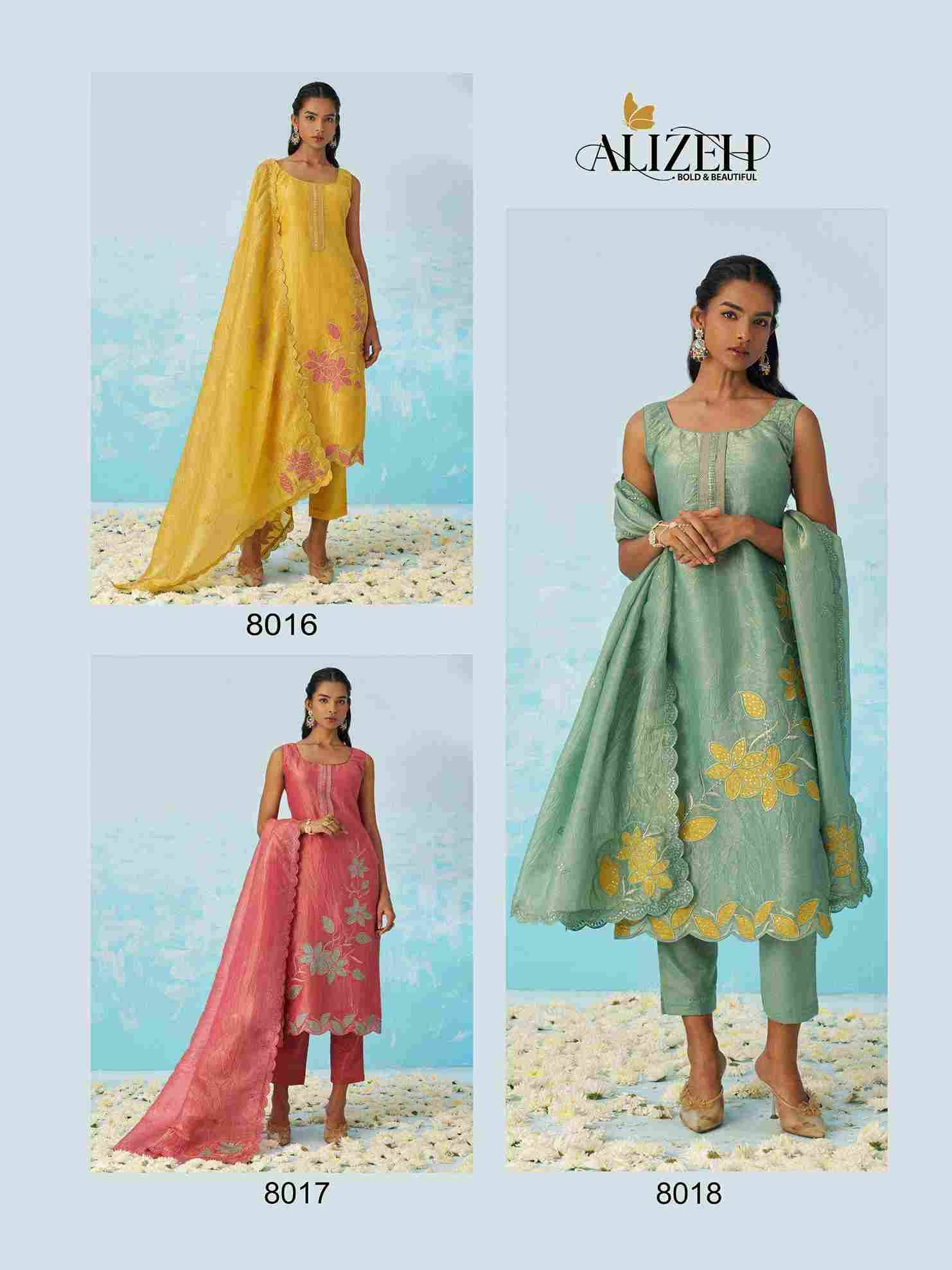 Jasmine By Alizeh 8016 To 8018 Series Festive Suits Beautiful Fancy Colorful Stylish Party Wear & Occasional Wear Crush Embroidered Dresses At Wholesale Price