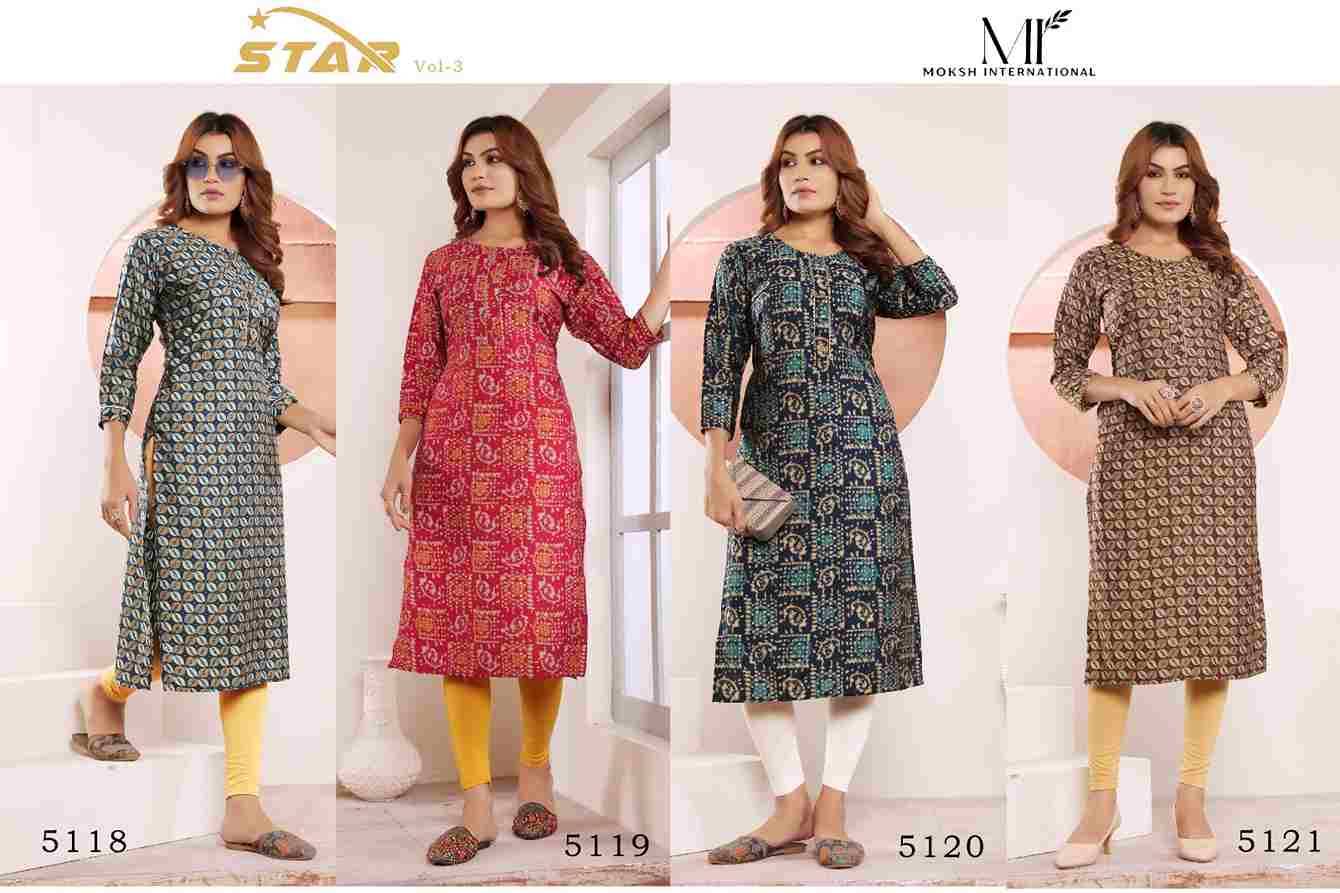 Star Vol-3 By Moksh International 5118 To 5121 Series Designer Stylish Fancy Colorful Beautiful Party Wear & Ethnic Wear Collection Viscose Muslin Kurtis At Wholesale Price