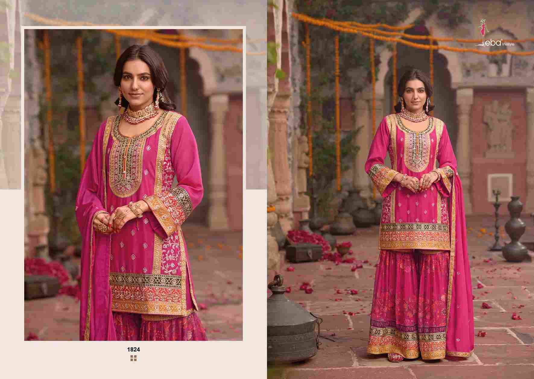 Rang Vol-2 By Eba Lifestyle 1824 To 1827 Series Beautiful Sharara Suits Colorful Stylish Fancy Casual Wear & Ethnic Wear Chinnon Embroidery Dresses At Wholesale Price
