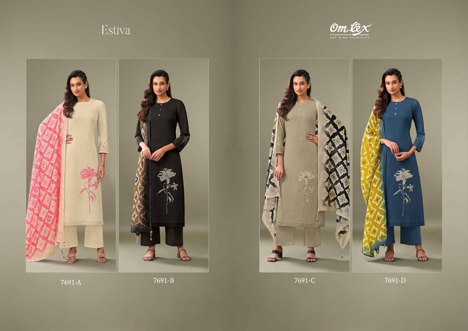 Estiva By Om Tex 7691-A To 7691-D Series Beautiful Suits Stylish Fancy Colorful Party Wear & Ethnic Wear Lawn Cotton Dresses At Wholesale Price