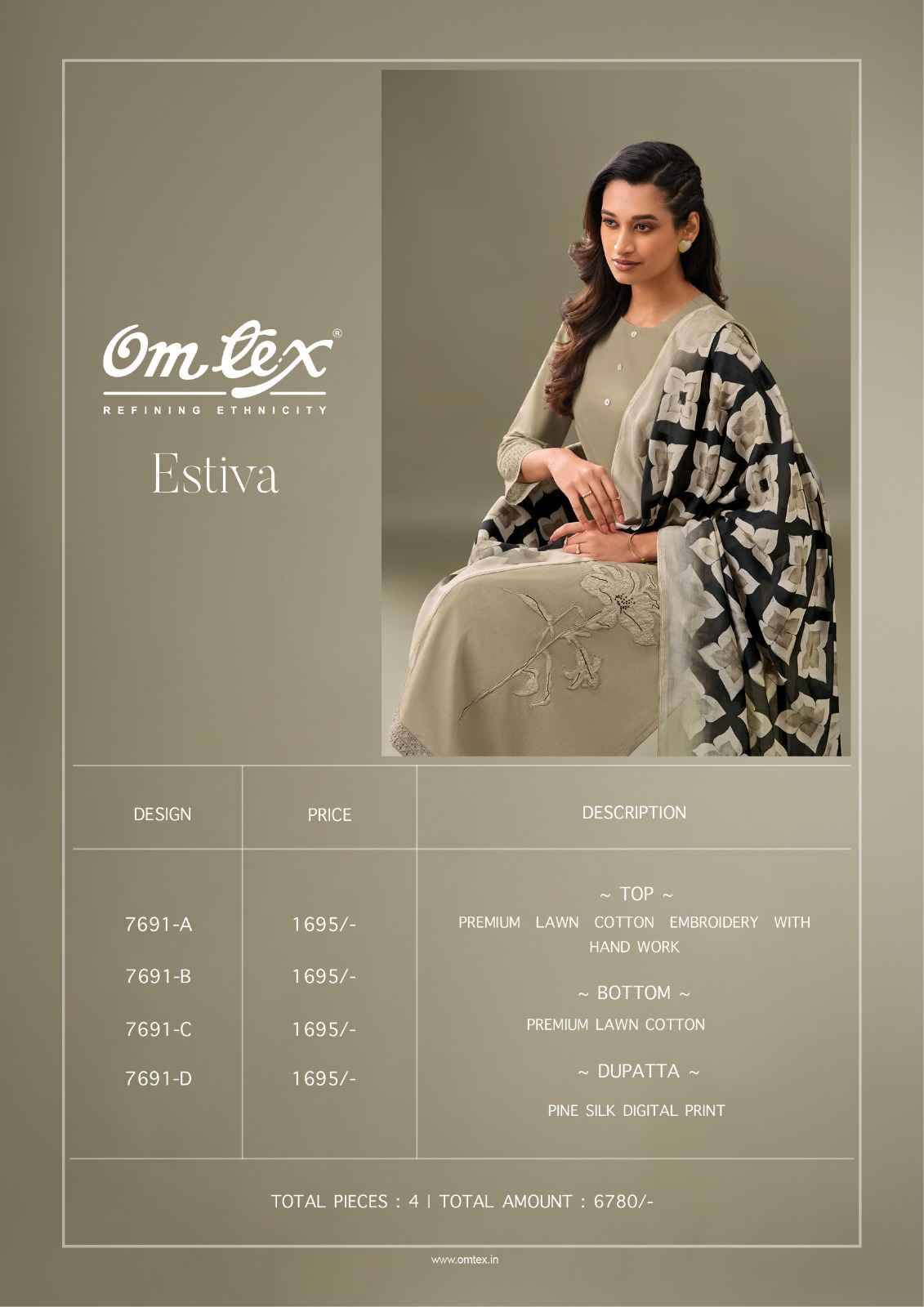 Estiva By Om Tex 7691-A To 7691-D Series Beautiful Suits Stylish Fancy Colorful Party Wear & Ethnic Wear Lawn Cotton Dresses At Wholesale Price