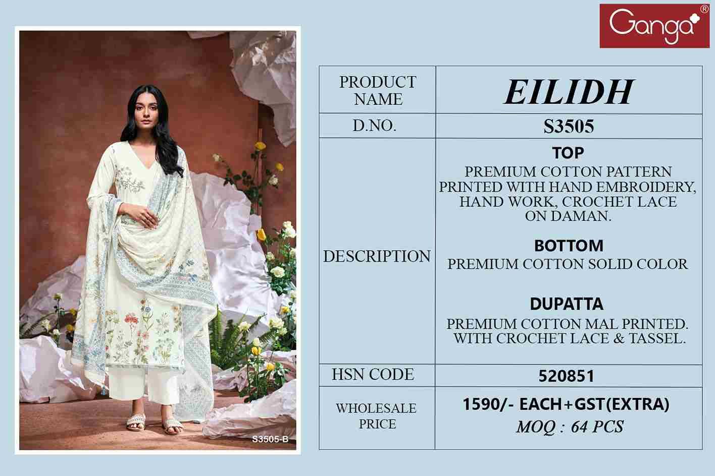 Eilidh-3505 By Ganga Fashion 3505-A To 3505-D Series Beautiful Festive Suits Colorful Stylish Fancy Casual Wear & Ethnic Wear Pure Cotton Dresses At Wholesale Price