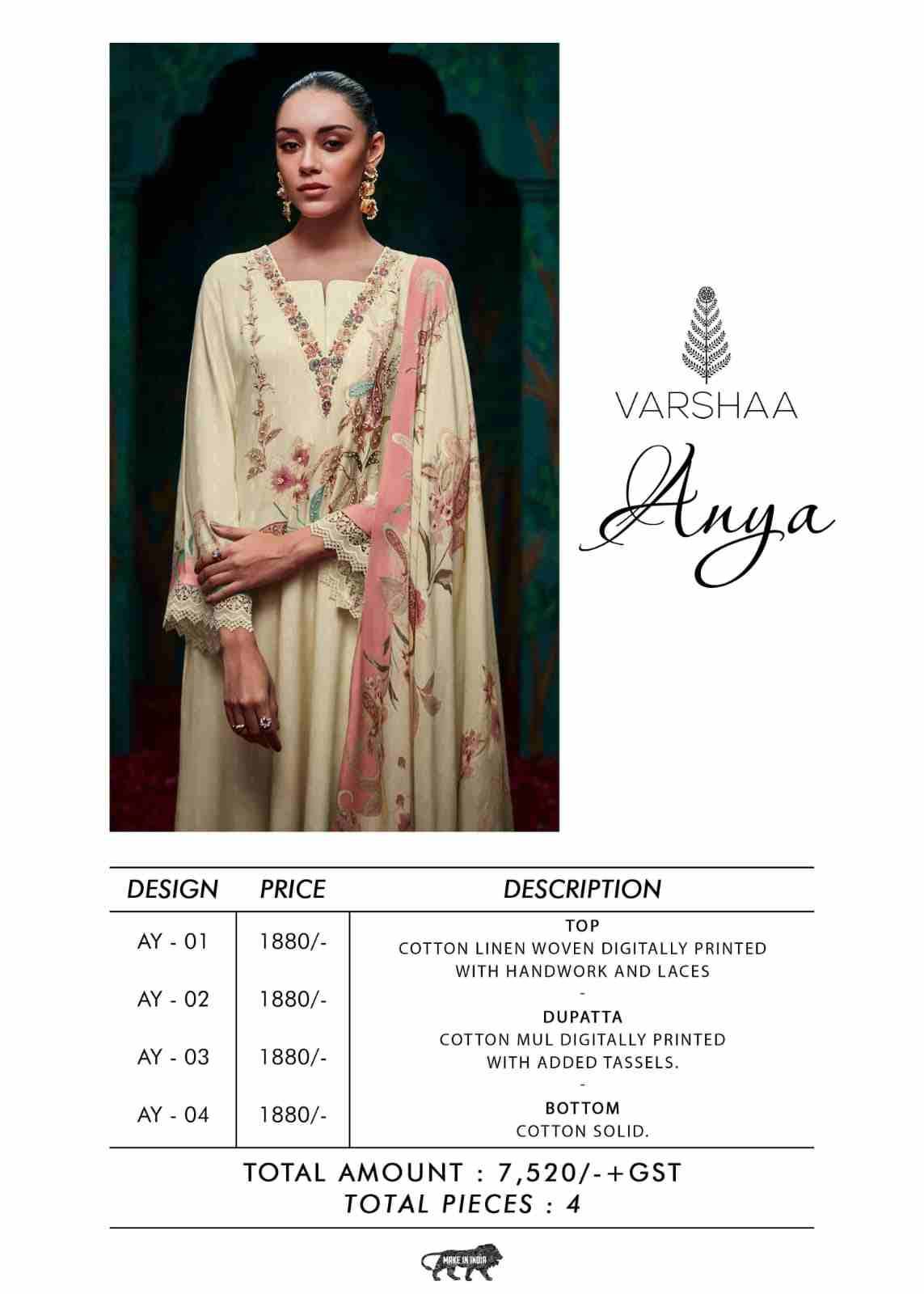 Anya By Varshaa 01 To 04 Series Beautiful Festive Suits Colorful Stylish Fancy Casual Wear & Ethnic Wear Cotton Linen Dresses At Wholesale Price
