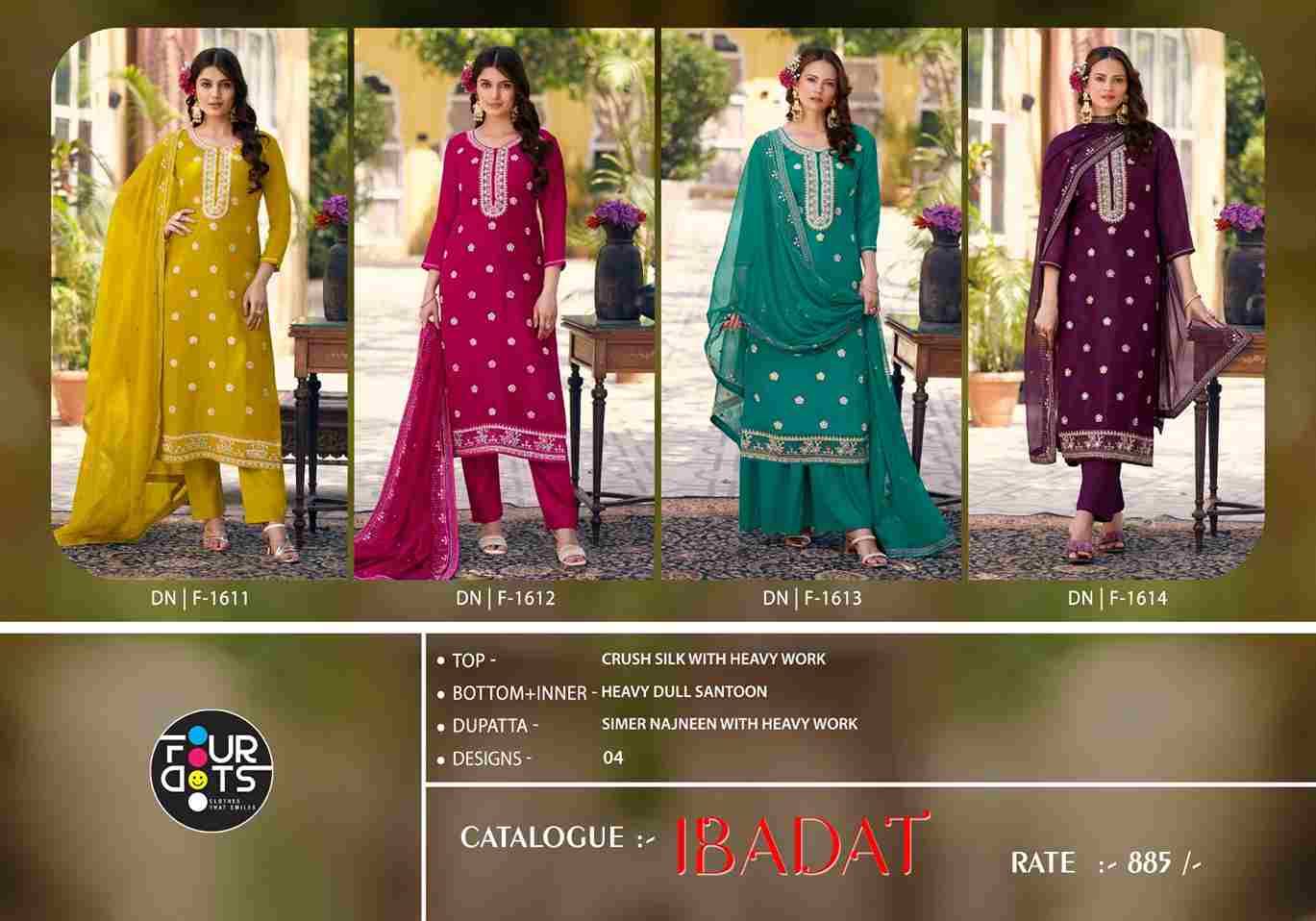 Ibadat By Four Dots 1611 To 1614 Series Beautiful Stylish Festive Suits Fancy Colorful Casual Wear & Ethnic Wear & Ready To Wear Silk Dresses At Wholesale Price