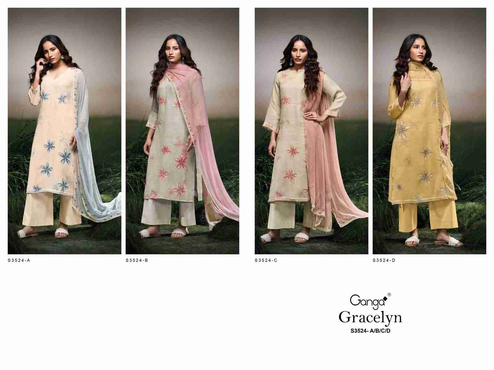 Gracelyn-3524 By Ganga Fashion 3524-A To 3524-D Series Beautiful Festive Suits Colorful Stylish Fancy Casual Wear & Ethnic Wear Pure Linen Dresses At Wholesale Price