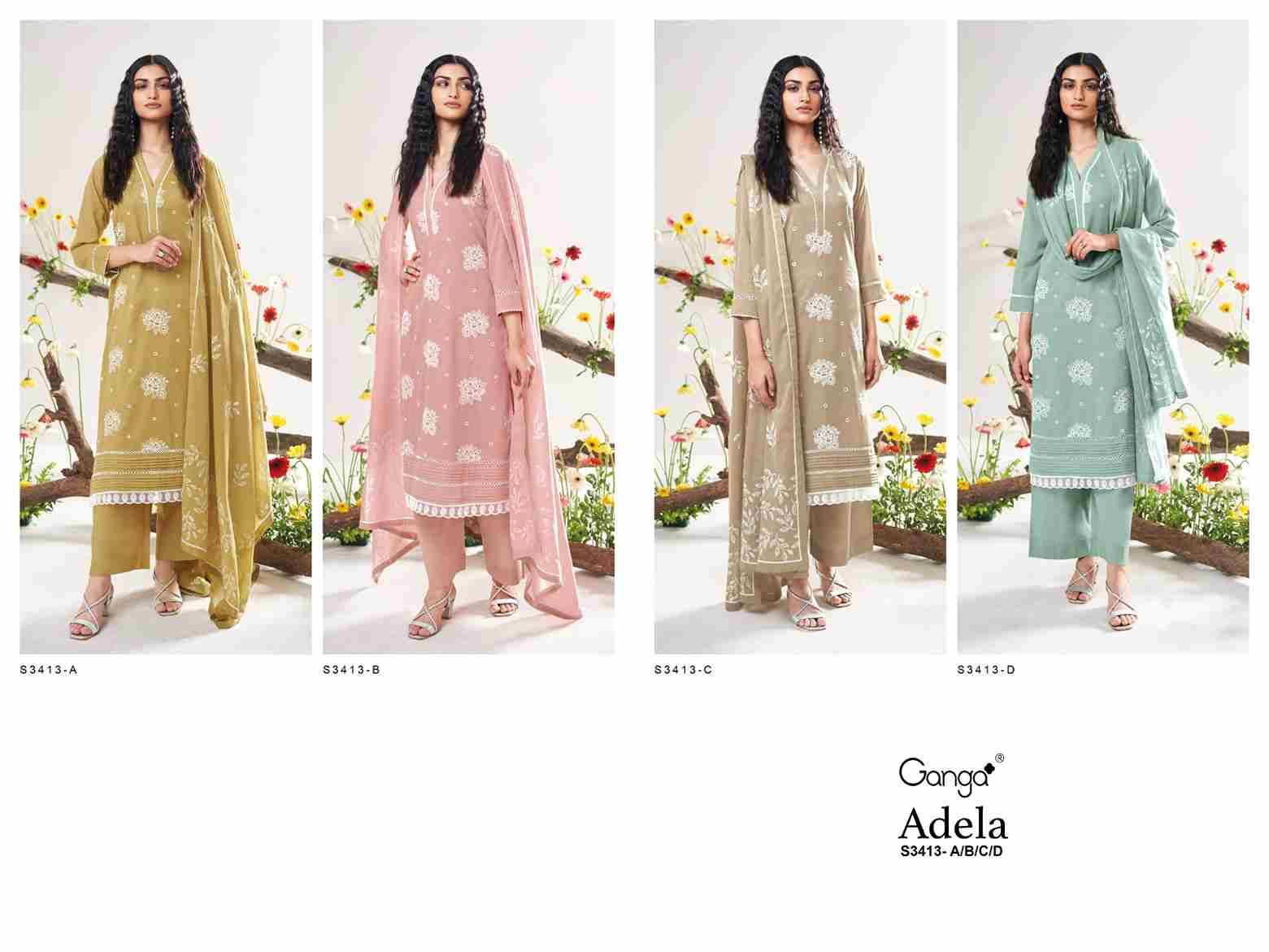 Adela-3413 By Ganga Fashion 3413-A To 3413-D Series Beautiful Festive Suits Colorful Stylish Fancy Casual Wear & Ethnic Wear Premium Mal Dresses At Wholesale Price