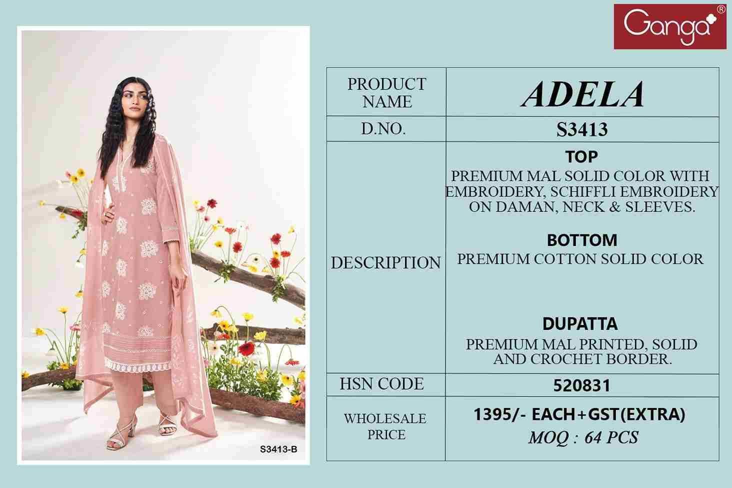 Adela-3413 By Ganga Fashion 3413-A To 3413-D Series Beautiful Festive Suits Colorful Stylish Fancy Casual Wear & Ethnic Wear Premium Mal Dresses At Wholesale Price
