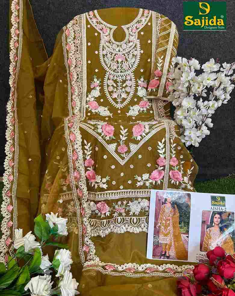 Aisha Vol-2 By Sajida Designer Suits 1020-A To 1020-D Series Beautiful Pakistani Suits Colorful Stylish Fancy Casual Wear & Ethnic Wear Organza Embroidered Dresses At Wholesale Price