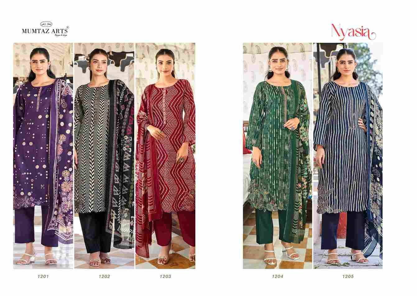 Nyasia By Mumtaz Arts 1201 To 1205 Series Designer Festive Suits Collection Beautiful Stylish Fancy Colorful Party Wear & Occasional Wear Pure Jam Satin Dresses At Wholesale Price