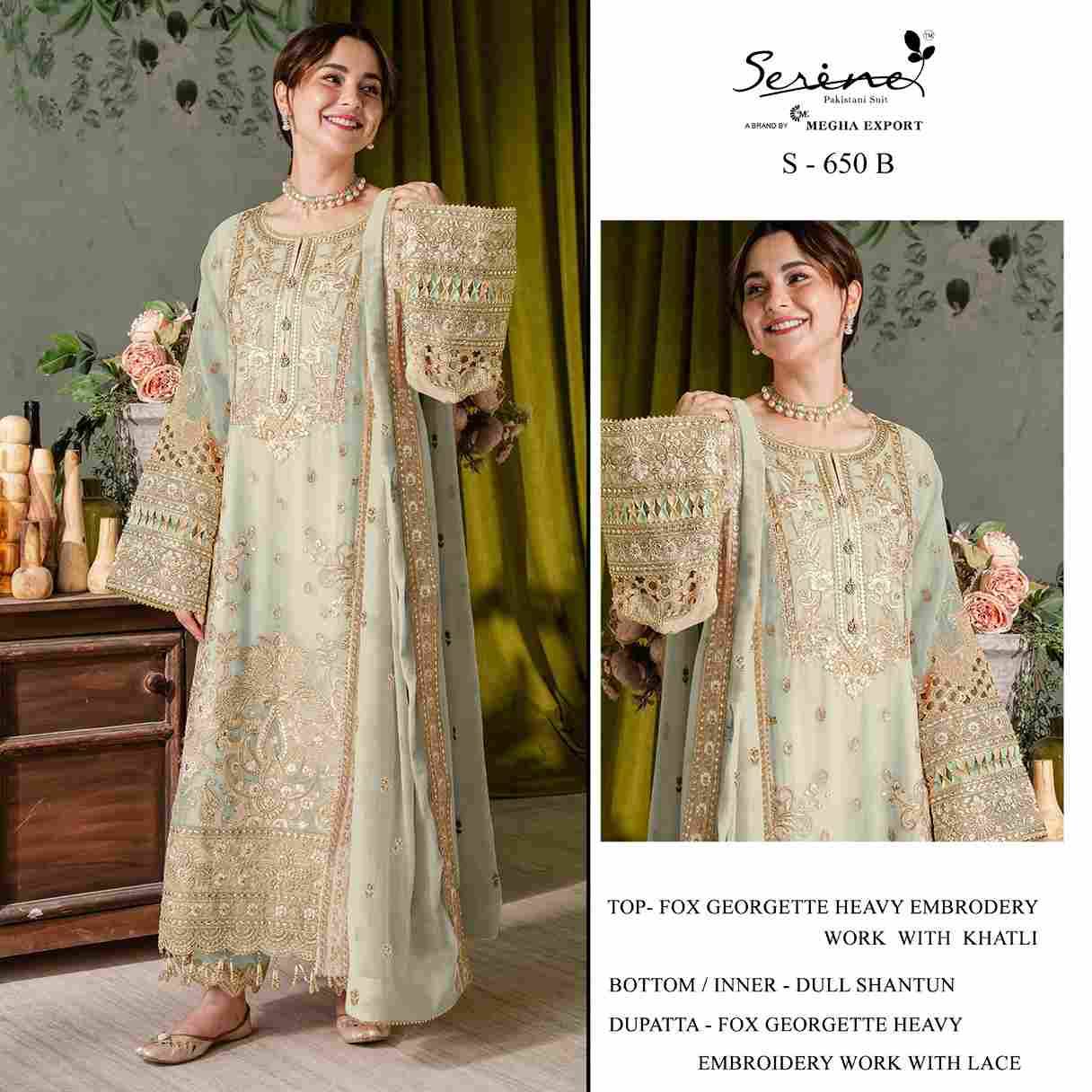 Serene Hit Design S-650 Colours By Serene S-650-A To S-650-D Series Designer Pakistani Suits Beautiful Fancy Colorful Stylish Party Wear & Occasional Wear Faux Georgette Embroidered Dresses At Wholesale Price