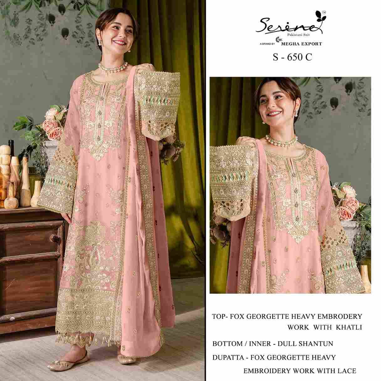 Serene Hit Design S-650 Colours By Serene S-650-A To S-650-D Series Designer Pakistani Suits Beautiful Fancy Colorful Stylish Party Wear & Occasional Wear Faux Georgette Embroidered Dresses At Wholesale Price