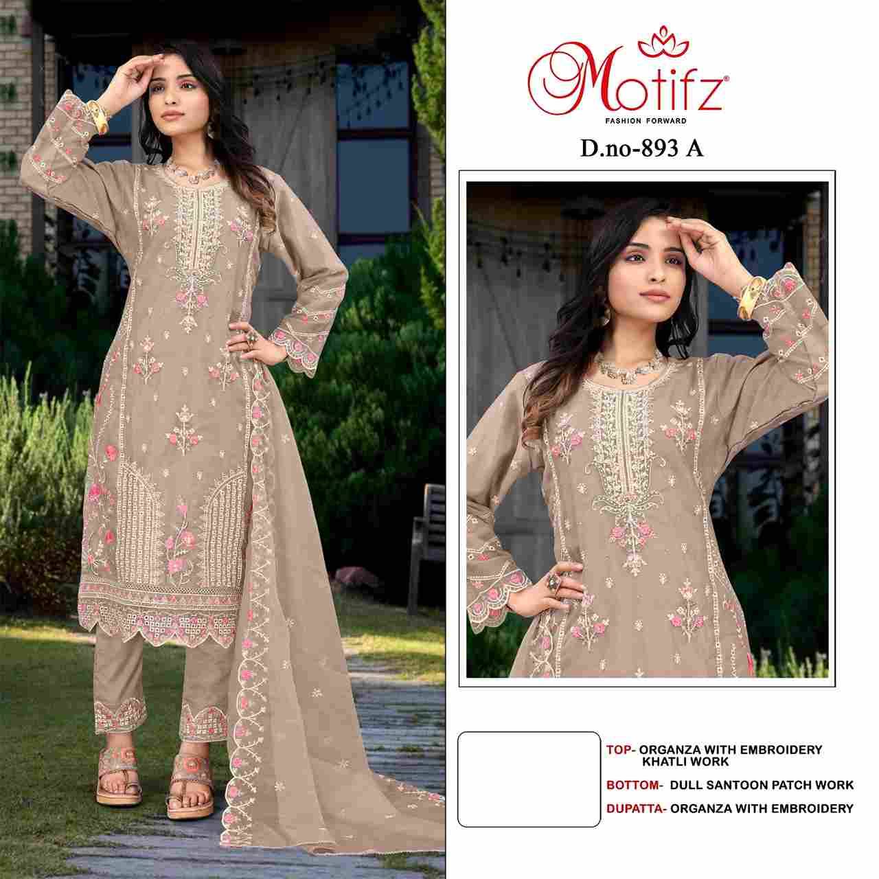 Motifz Hit Design 893 Colours By Motifz 893-A To 893-D Series Beautiful Pakistani Suits Colorful Stylish Fancy Casual Wear & Ethnic Wear Organza Embroidered Dresses At Wholesale Price