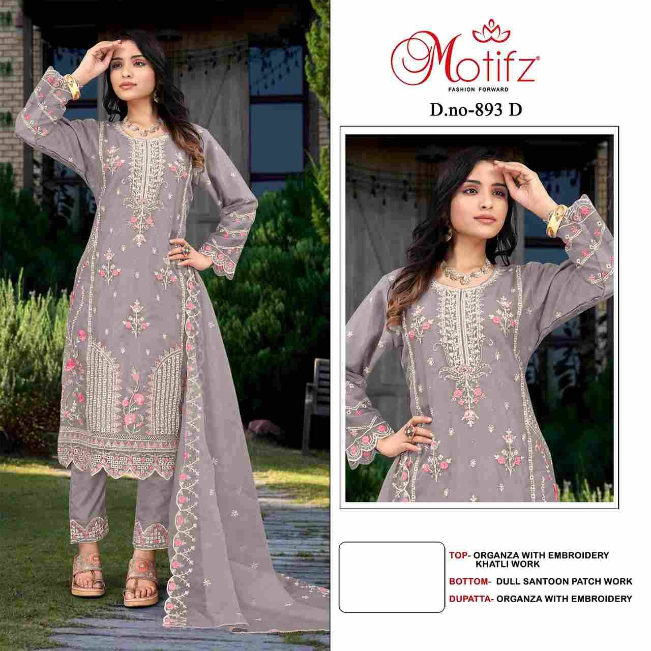 Motifz Hit Design 893 Colours By Motifz 893-A To 893-D Series Beautiful Pakistani Suits Colorful Stylish Fancy Casual Wear & Ethnic Wear Organza Embroidered Dresses At Wholesale Price