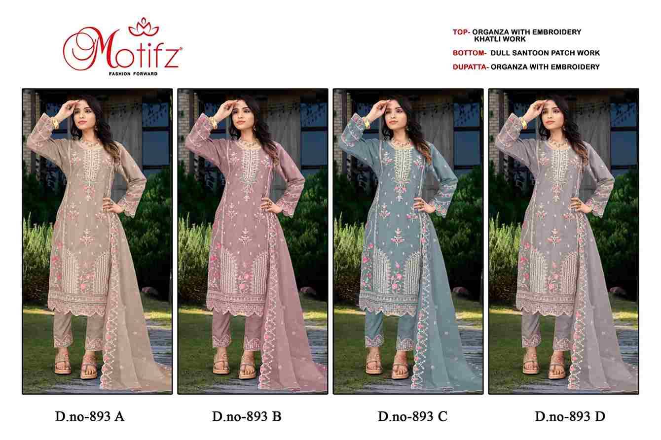 Motifz Hit Design 893 Colours By Motifz 893-A To 893-D Series Beautiful Pakistani Suits Colorful Stylish Fancy Casual Wear & Ethnic Wear Organza Embroidered Dresses At Wholesale Price