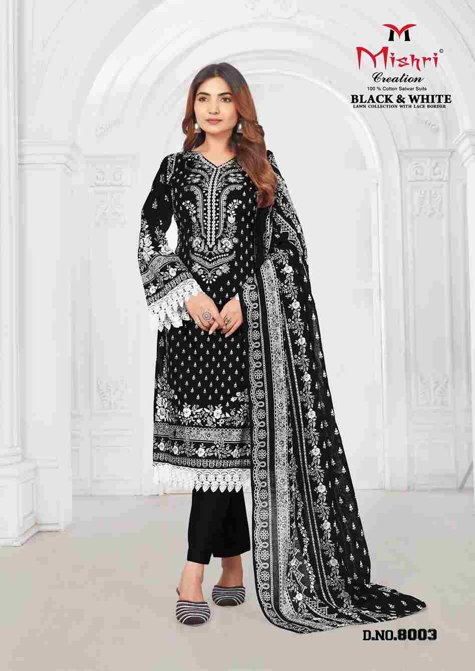 Black And White Vol-8 By Mishri 8001 To 8006 Series Beautiful Stylish Festive Suits Fancy Colorful Casual Wear & Ethnic Wear & Ready To Wear Pure Lawn Cotton Print Dresses At Wholesale Price