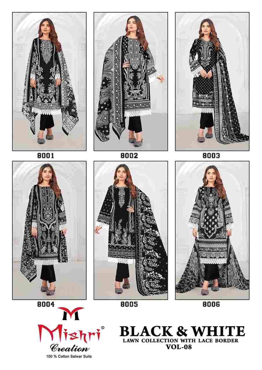 Black And White Vol-8 By Mishri 8001 To 8006 Series Beautiful Stylish Festive Suits Fancy Colorful Casual Wear & Ethnic Wear & Ready To Wear Pure Lawn Cotton Print Dresses At Wholesale Price