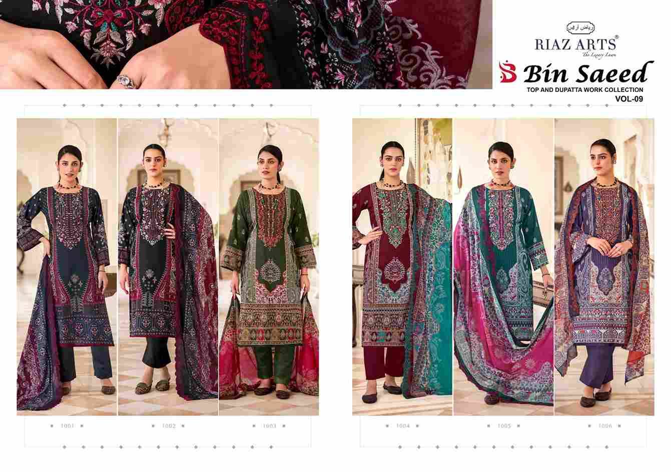 Bin Saeed Vol-9 By Riaz Arts 1001 To 1006 Series Beautiful Festive Suits Stylish Fancy Colorful Casual Wear & Ethnic Wear Pure Cotton Print Dresses At Wholesale Price