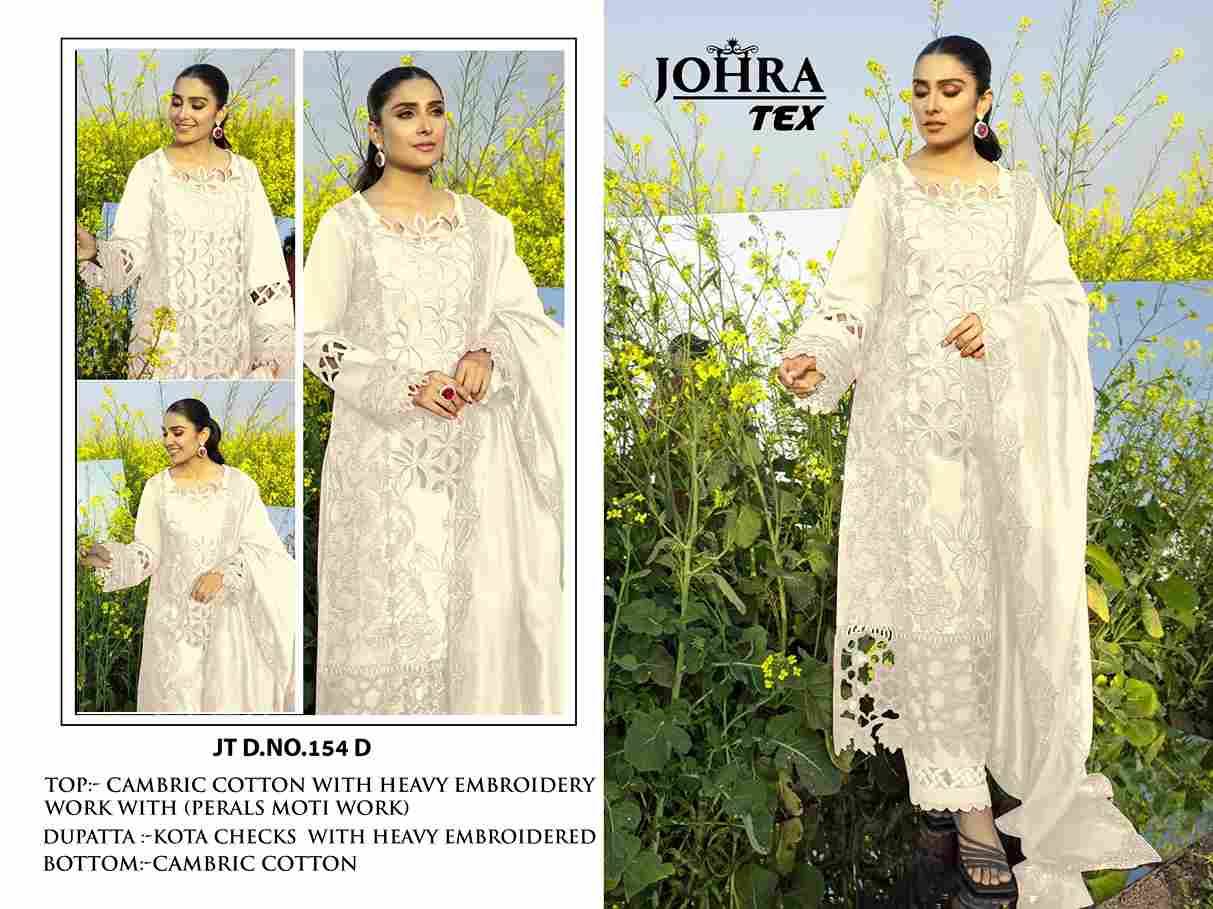 Johra Hit Design 154-D By Johra Tex Beautiful Pakistani Suits Colorful Stylish Fancy Casual Wear & Ethnic Wear Cambric Cotton Embroidered Dresses At Wholesale Price