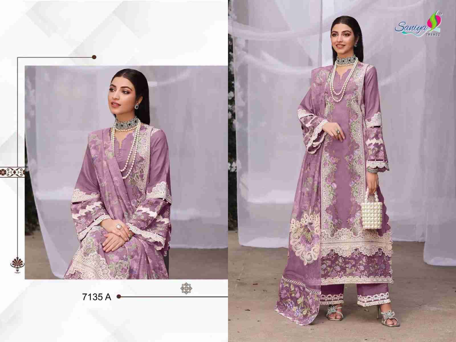 Saniya Trendz 7135 Colours By Saniya Trendz 7135-A To 7135-C Series Beautiful Pakistani Suits Colorful Stylish Fancy Casual Wear & Ethnic Wear Cotton Embroidered Dresses At Wholesale Price
