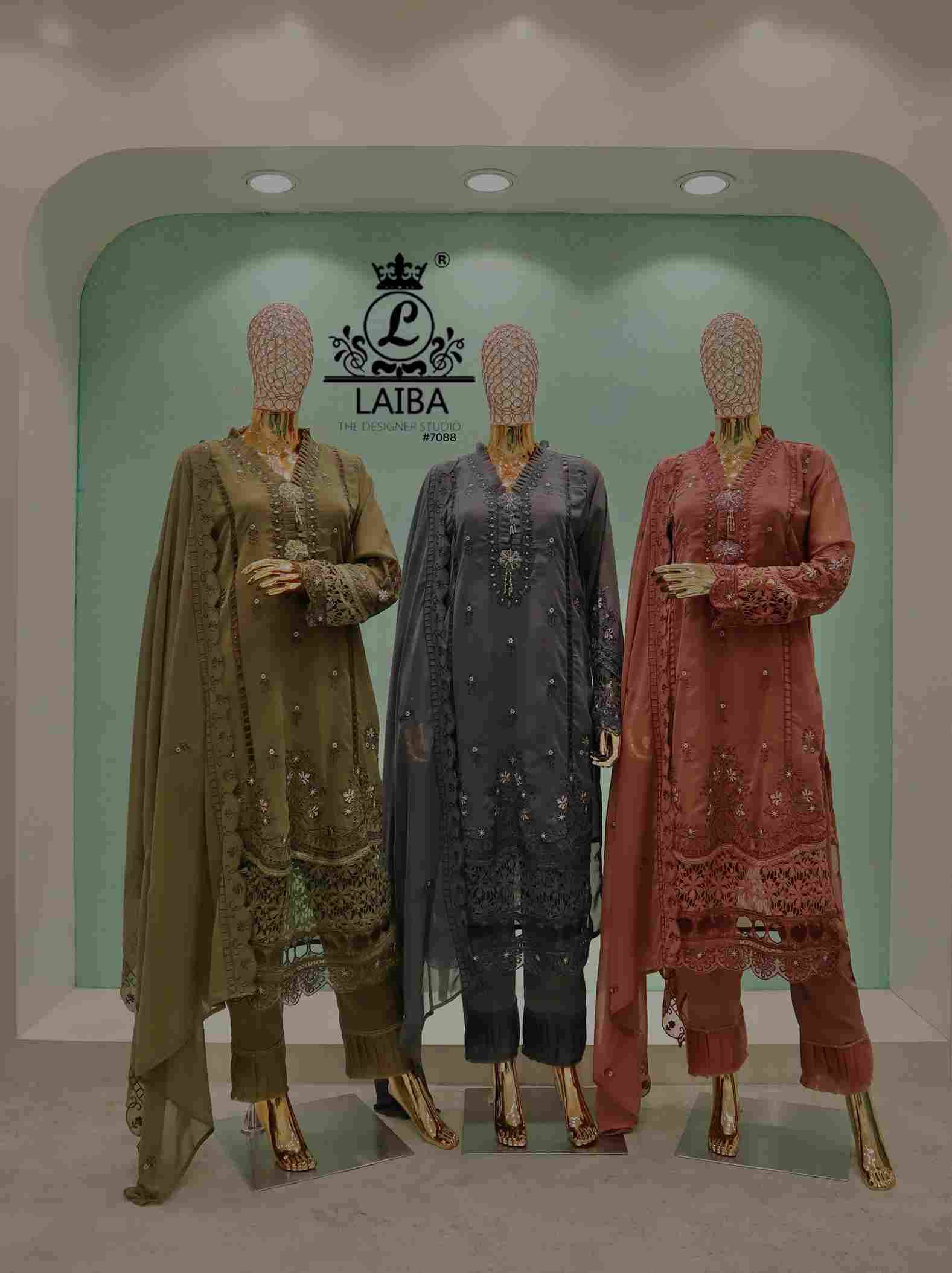 AM-7088 By Laiba 7088-A To 7088-C Series Beautiful Pakistani Suits Colorful Stylish Fancy Casual Wear & Ethnic Wear Pure Georgette Embroidered Dresses At Wholesale Price