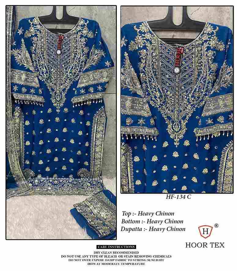 Hoor Tex Hit Design HF-134 Colours By Hoor Tex HF-134-A To HF-134-D Series Designer Festive Pakistani Suits Collection Beautiful Stylish Fancy Colorful Party Wear & Occasional Wear Heavy Chinnon Embroidered Dresses At Wholesale Price