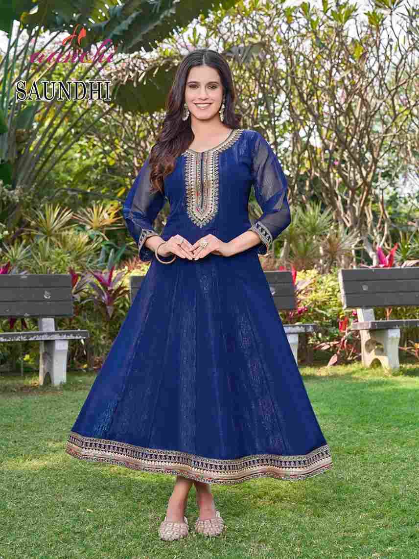 Saundhi By Aanchi 101 To 104 Series Designer Stylish Fancy Colorful Beautiful Party Wear & Ethnic Wear Collection Crunchy Kurtis At Wholesale Price