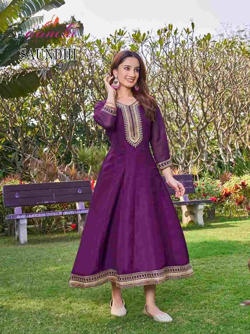 Saundhi By Aanchi 101 To 104 Series Designer Stylish Fancy Colorful Beautiful Party Wear & Ethnic Wear Collection Crunchy Kurtis At Wholesale Price