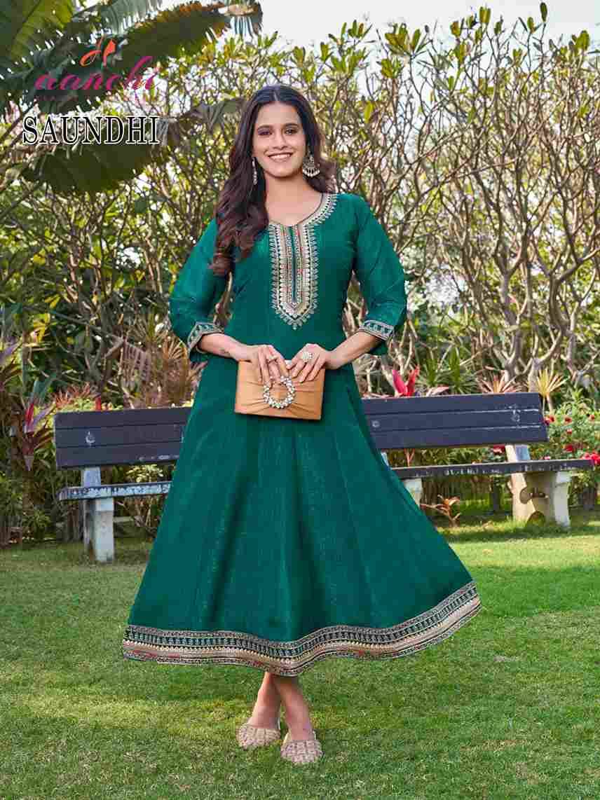 Saundhi By Aanchi 101 To 104 Series Designer Stylish Fancy Colorful Beautiful Party Wear & Ethnic Wear Collection Crunchy Kurtis At Wholesale Price