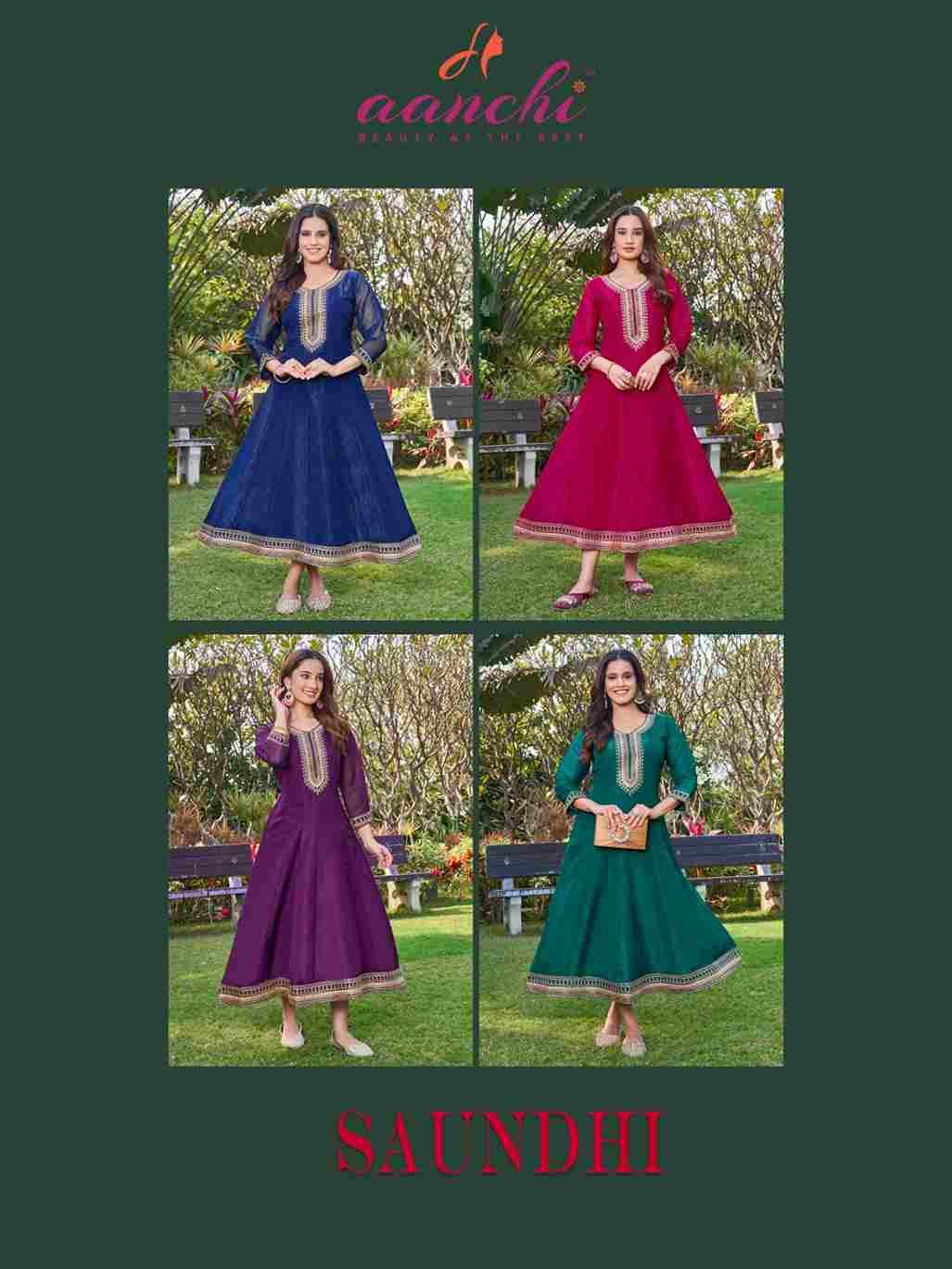Saundhi By Aanchi 101 To 104 Series Designer Stylish Fancy Colorful Beautiful Party Wear & Ethnic Wear Collection Crunchy Kurtis At Wholesale Price