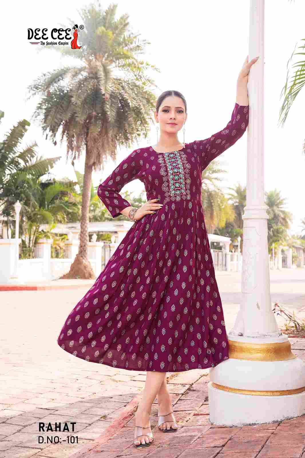 Rahat By Dee Cee 101 To 106 Series Designer Stylish Fancy Colorful Beautiful Party Wear & Ethnic Wear Collection Rayon Kurtis At Wholesale Price